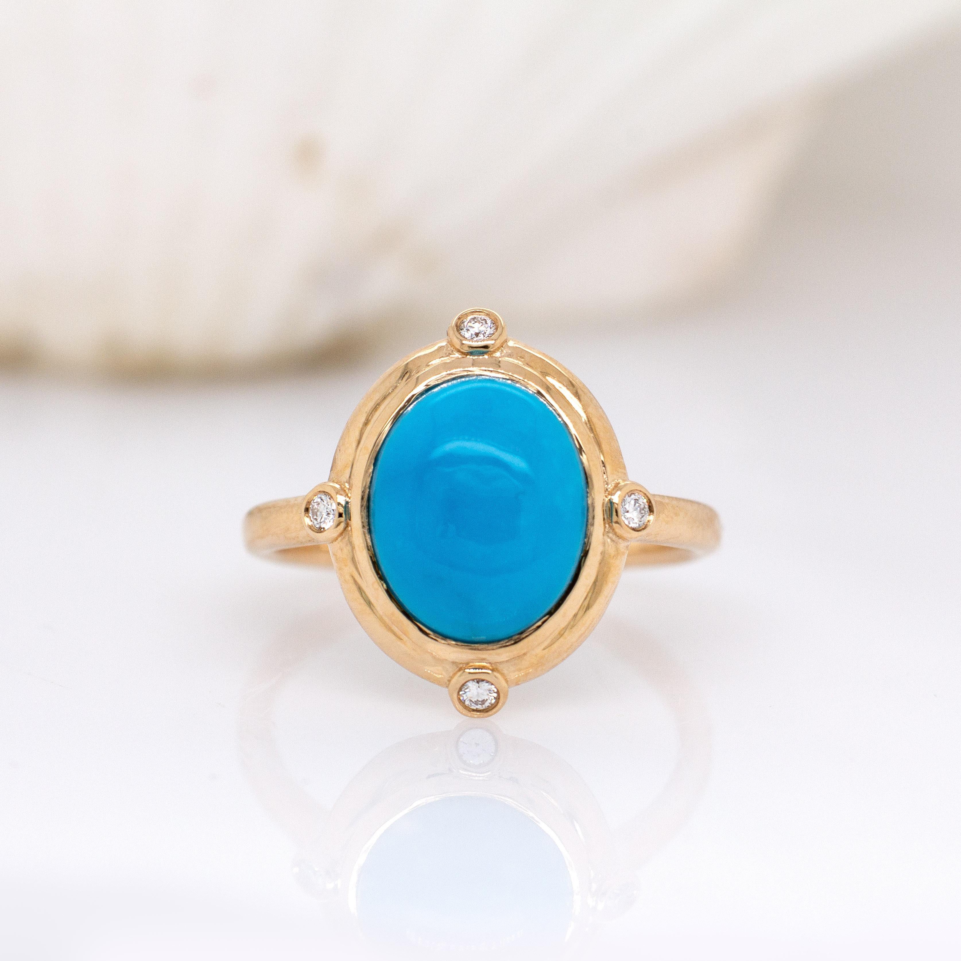 Anello con turchese della Bella Addormentata e accenti di diamanti naturali in oro massiccio 14 carati In condizioni Nuovo in vendita a Columbus, OH