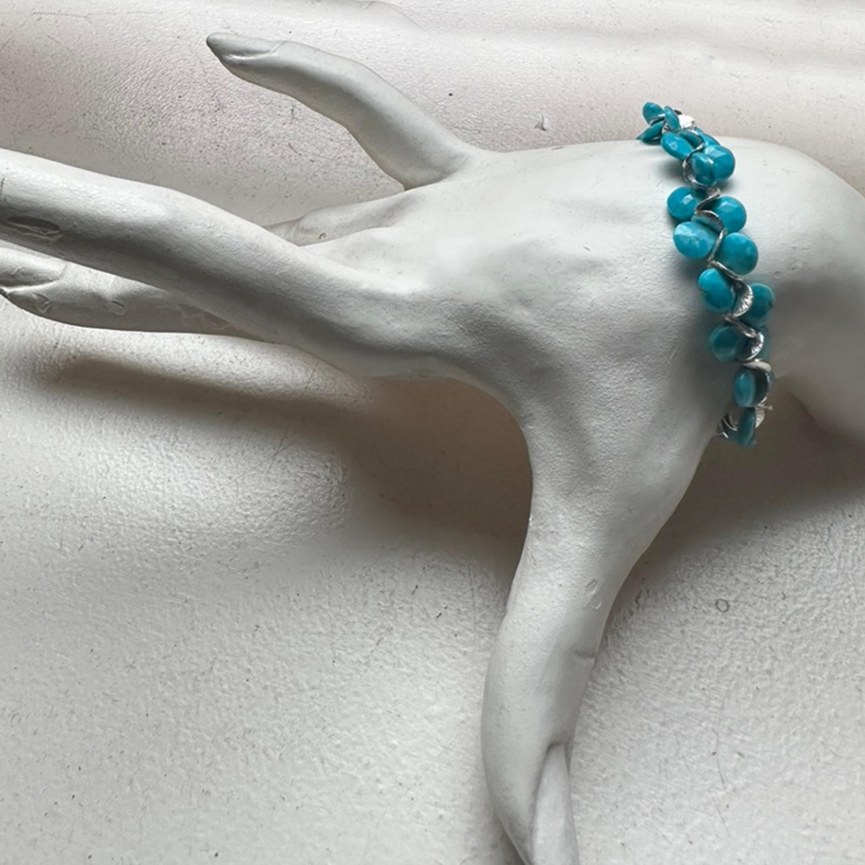 Contemporary Sleeping Beauty Turquoise Signature Sterling Bracelet For Sale