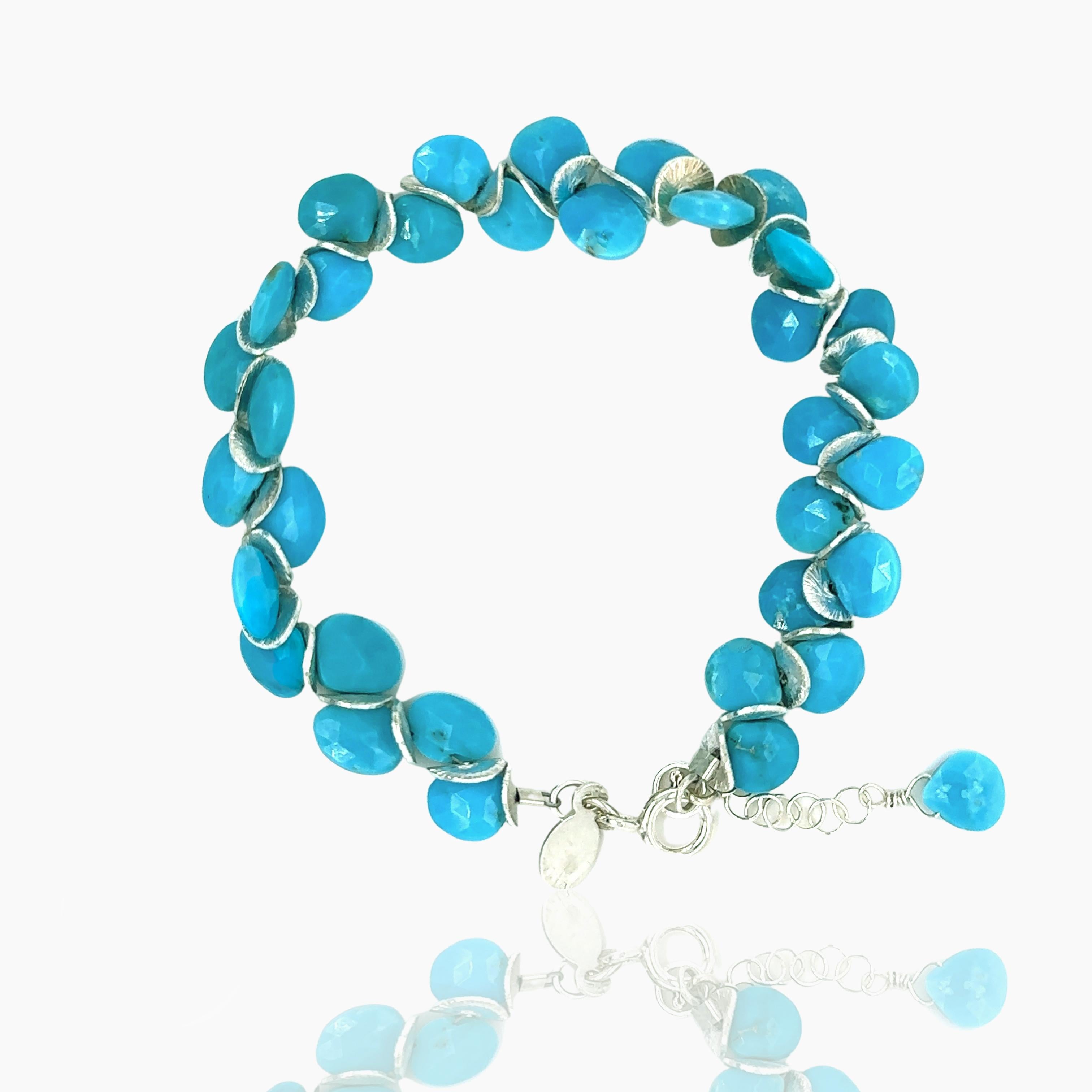 Bead Sleeping Beauty Turquoise Signature Sterling Bracelet For Sale