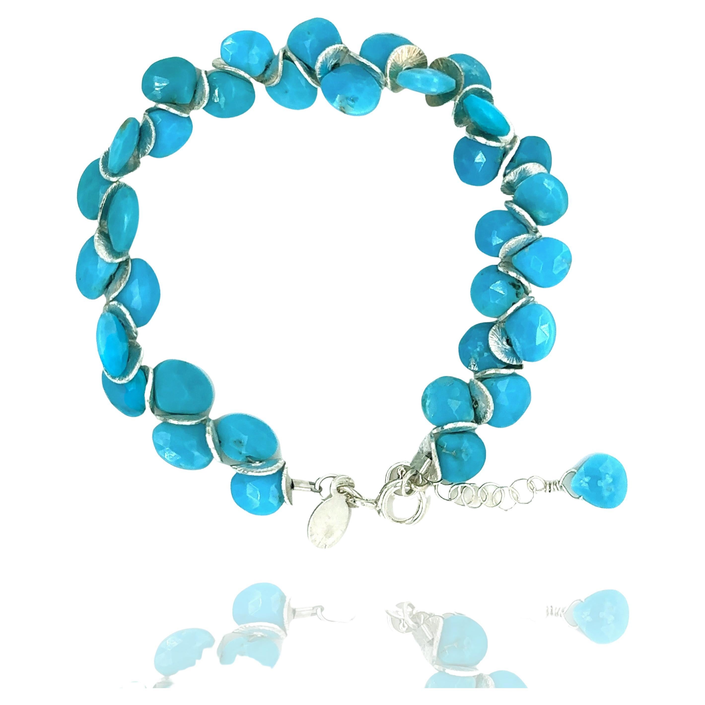 Sleeping Beauty Turquoise Signature Sterling Bracelet For Sale
