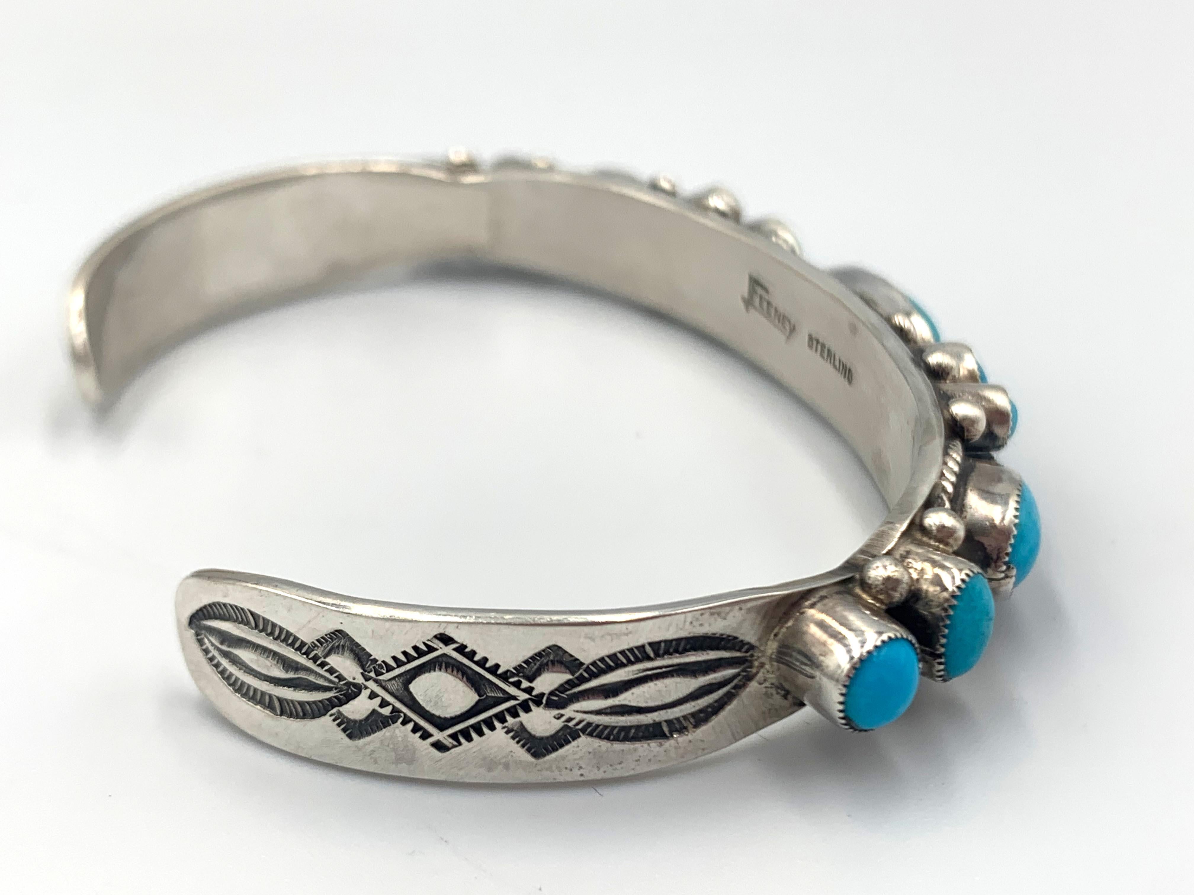 Native American Sleeping Beauty Turquoise Silver Cuff by Leo Feeney For Sale