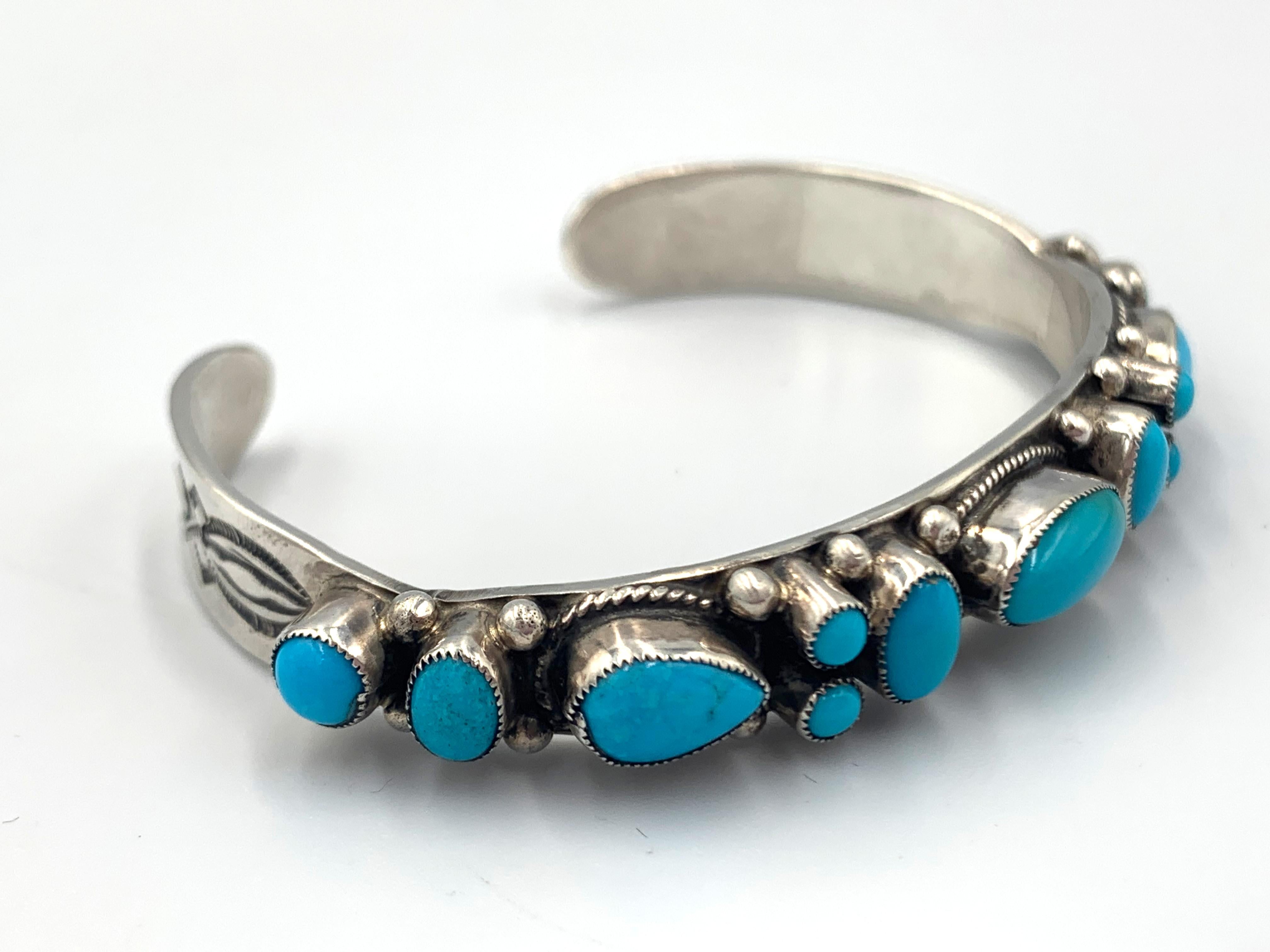 Sleeping Beauty Turquoise Silver Cuff by Leo Feeney For Sale 1