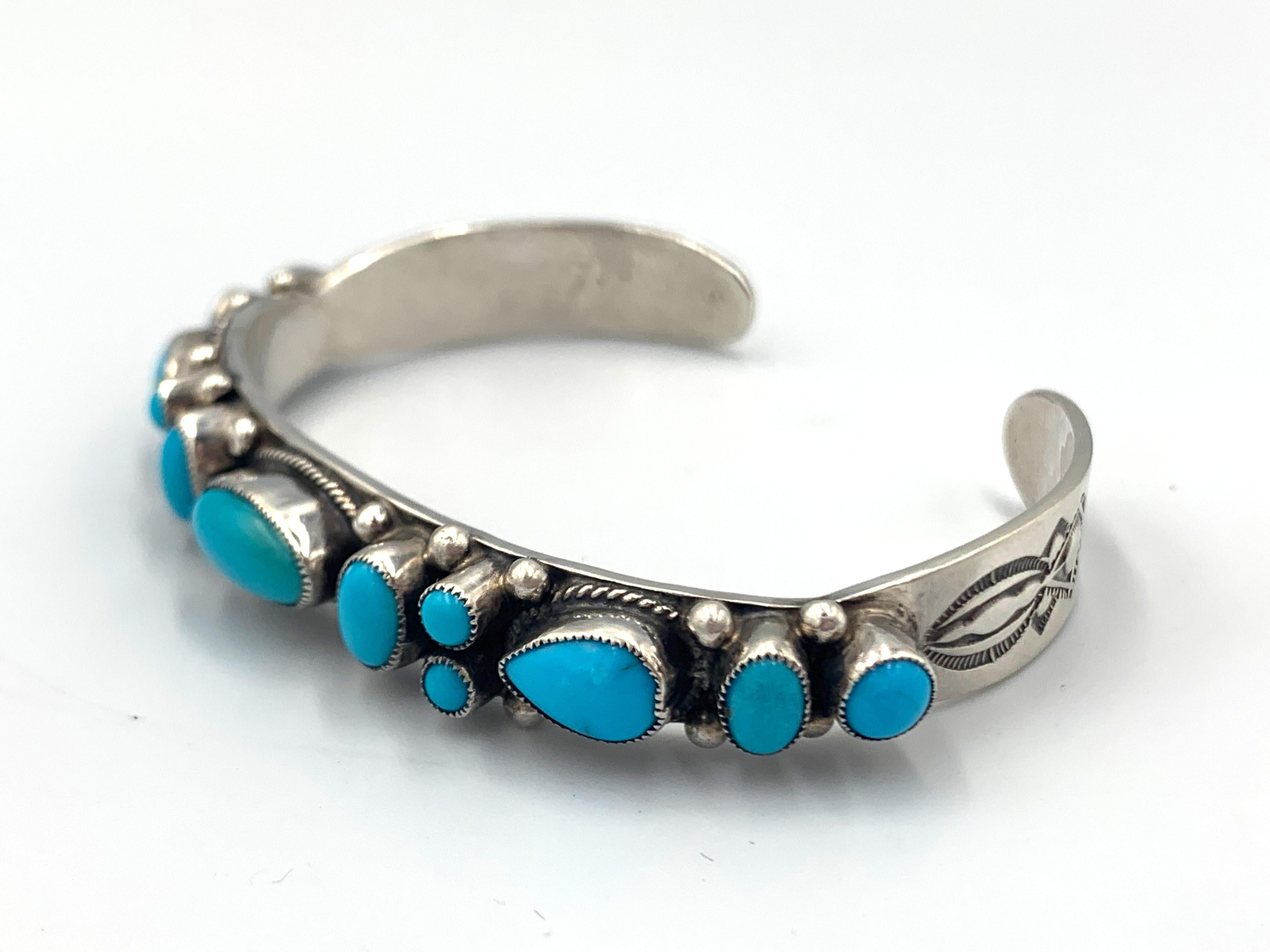 Sleeping Beauty Turquoise Silver Cuff by Leo Feeney For Sale 2