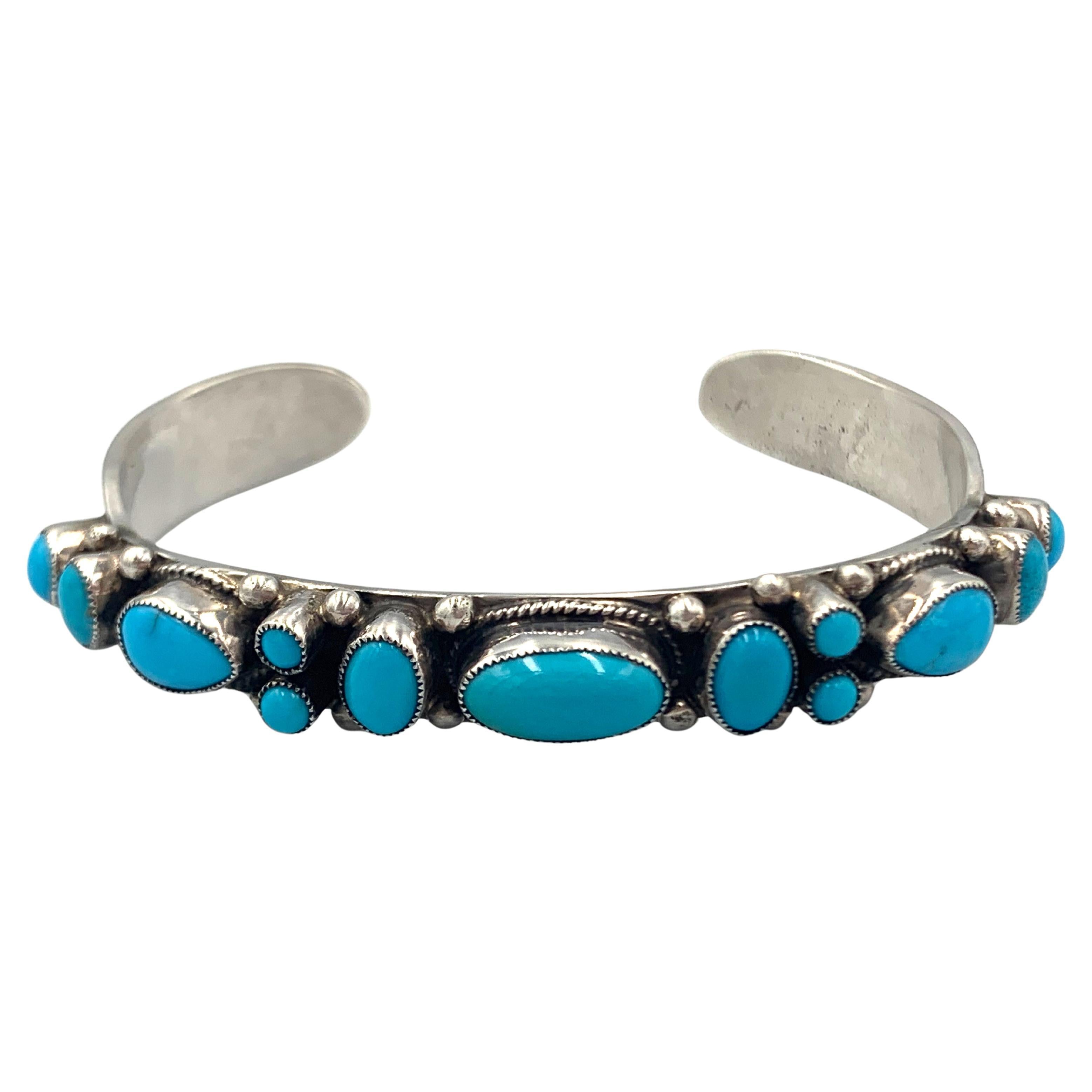 Sleeping Beauty Turquoise Silver Cuff by Leo Feeney For Sale