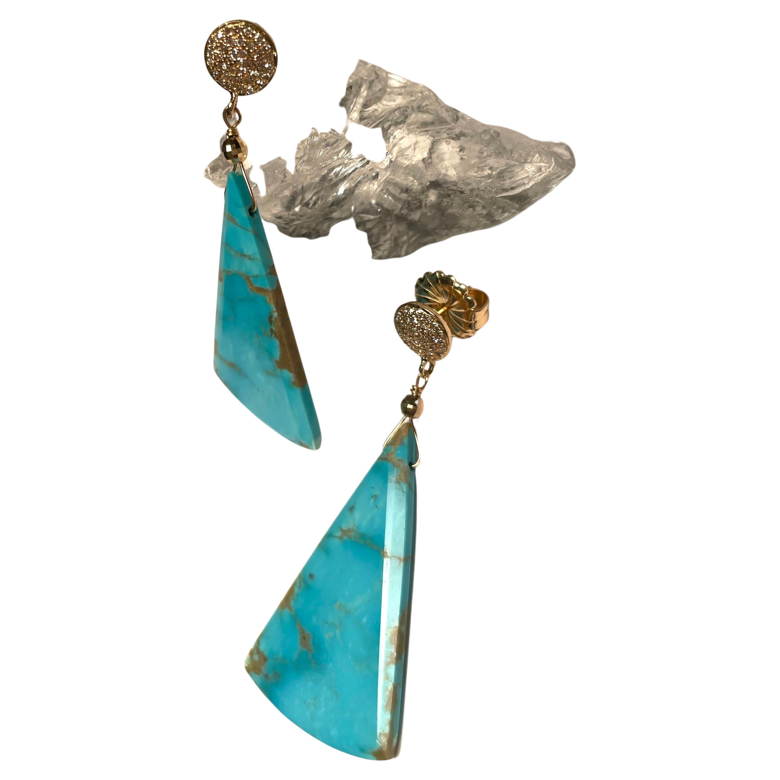 Artisan Sleeping Beauty Turquoise Slice Earrings For Sale
