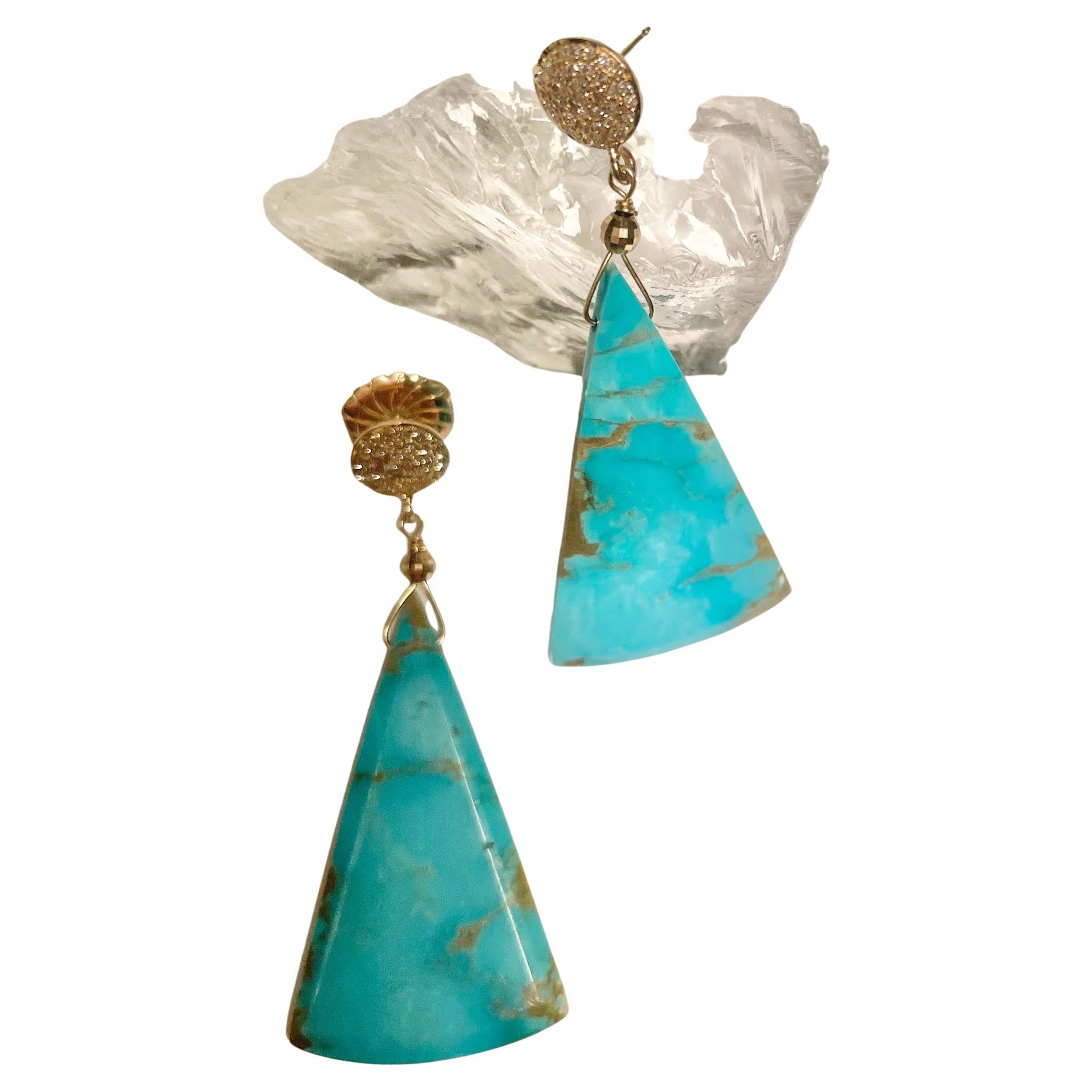 Modern Sleeping Beauty Turquoise Slice Earrings For Sale