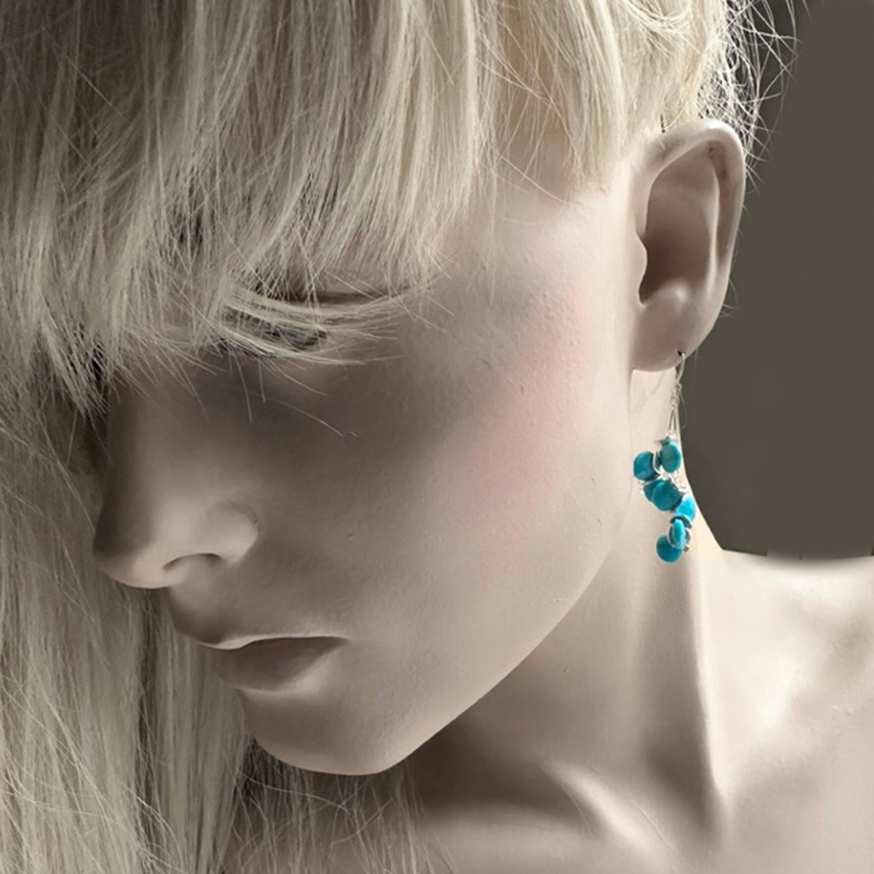 Bead Sleeping Beauty Turquoise Sterling Earrings For Sale