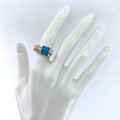 Sleeping Beauty Turquoise Tank Ring with Diamonds in Yellow Gold