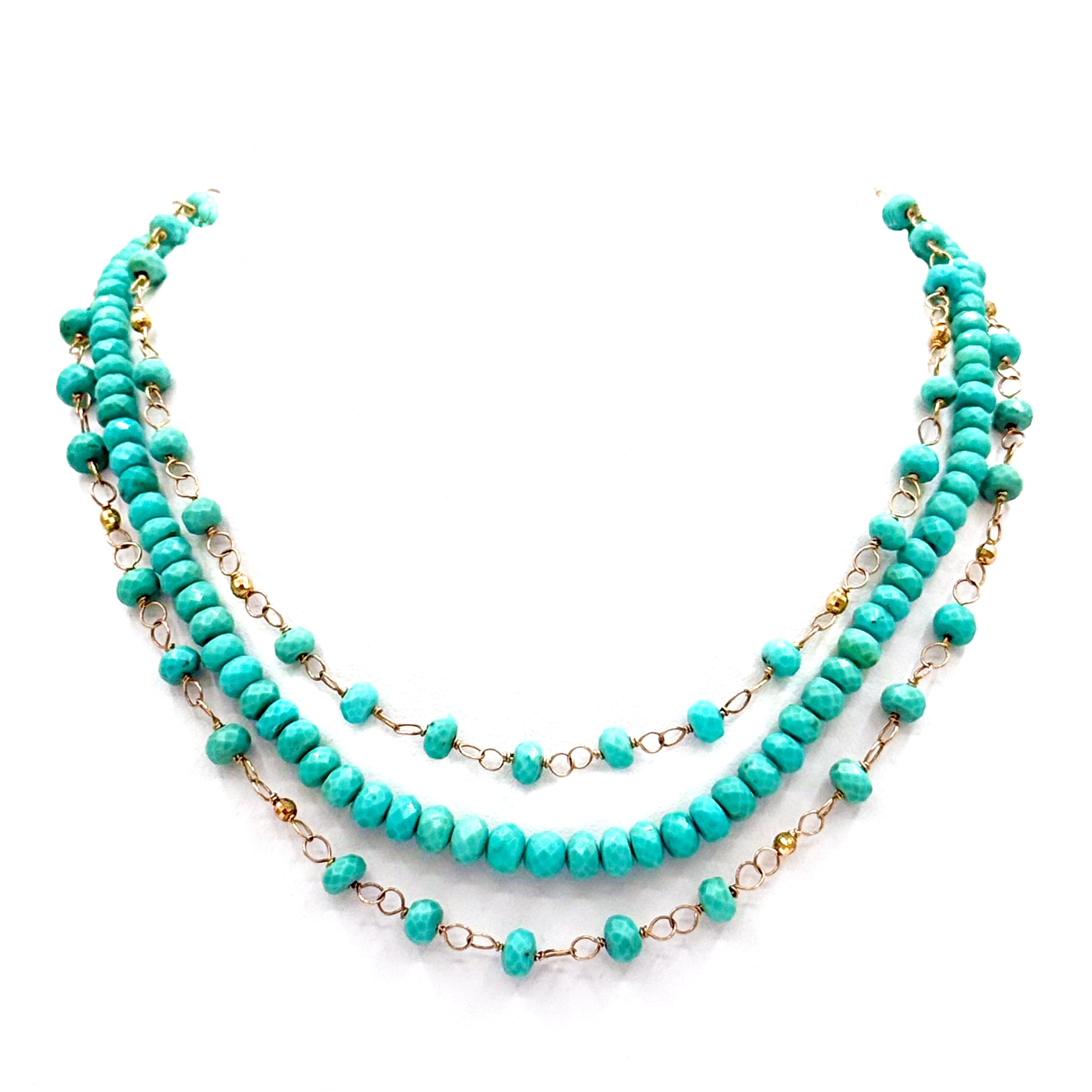 Sleeping Beauty Turquoise Triple Strand Paradizia Necklace In New Condition In Laguna Beach, CA