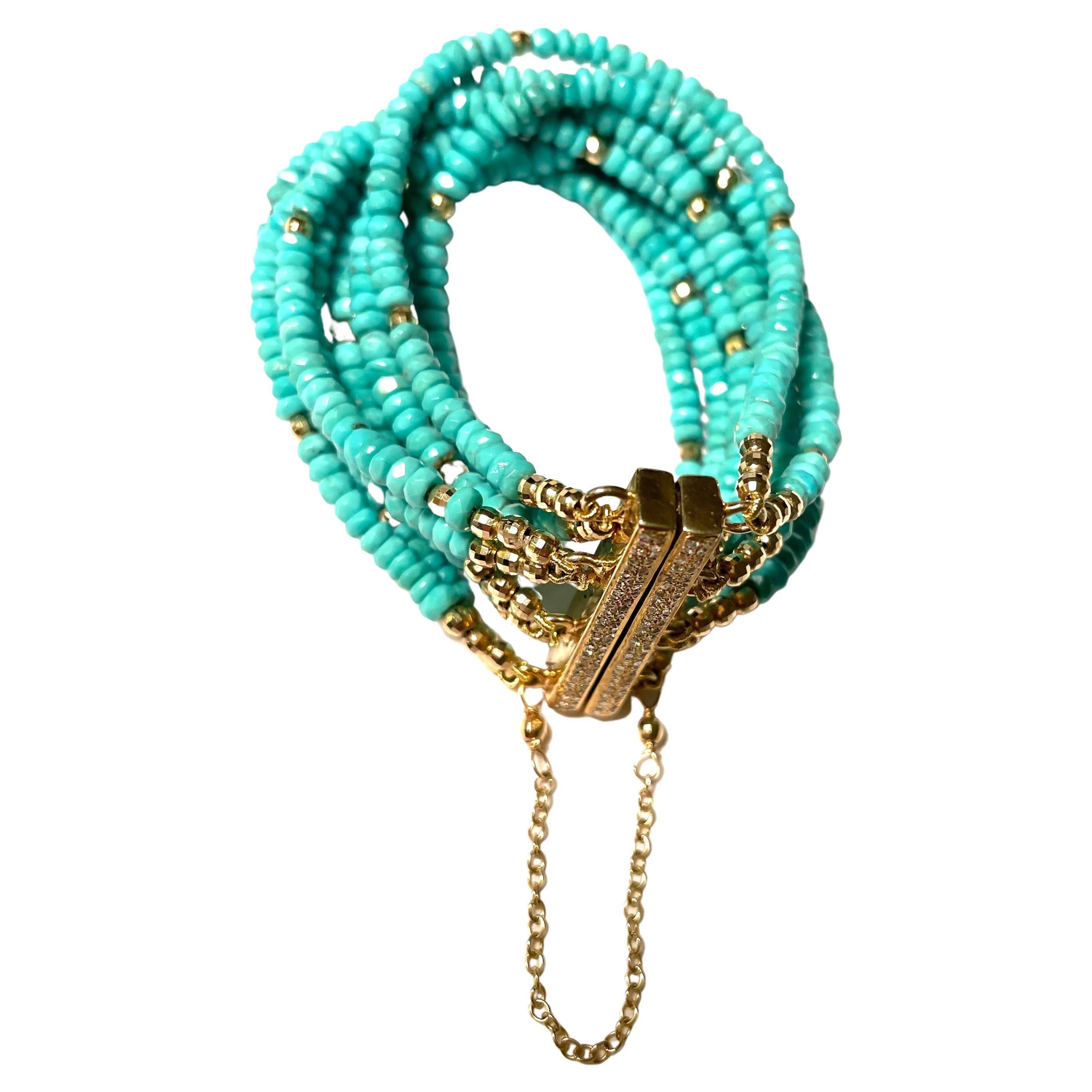 Artisan Sleeping Beauty Turquoise with 14k Gold Balls Bracelet