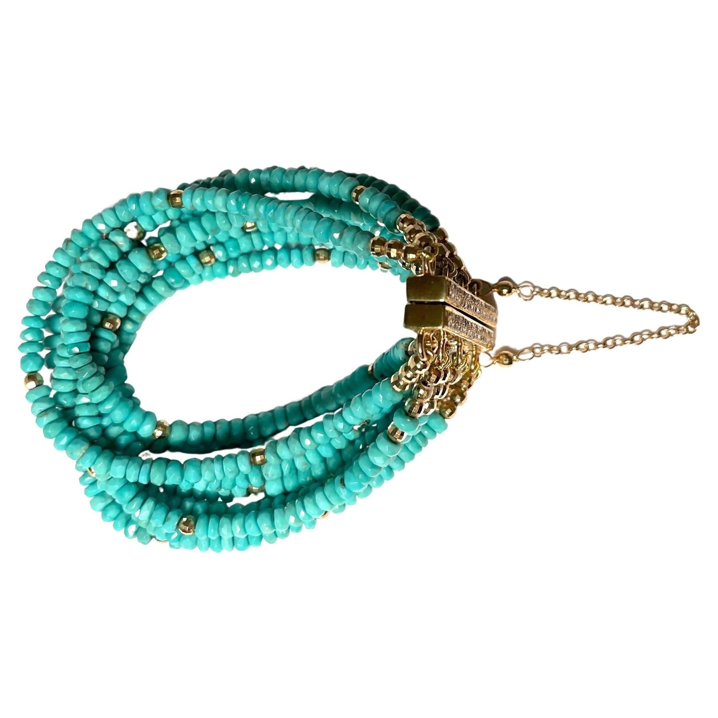 Sleeping Beauty Turquoise with 14k Gold Balls Bracelet In New Condition In Laguna Beach, CA