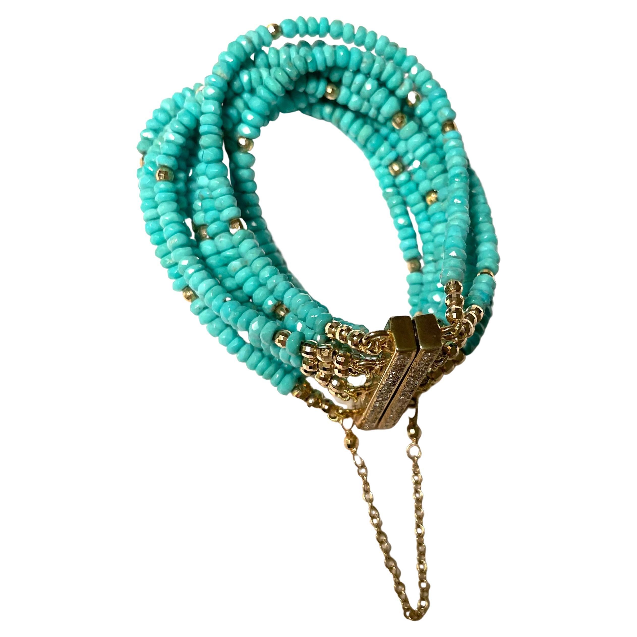 Women's Sleeping Beauty Turquoise with 14k Gold Balls Bracelet