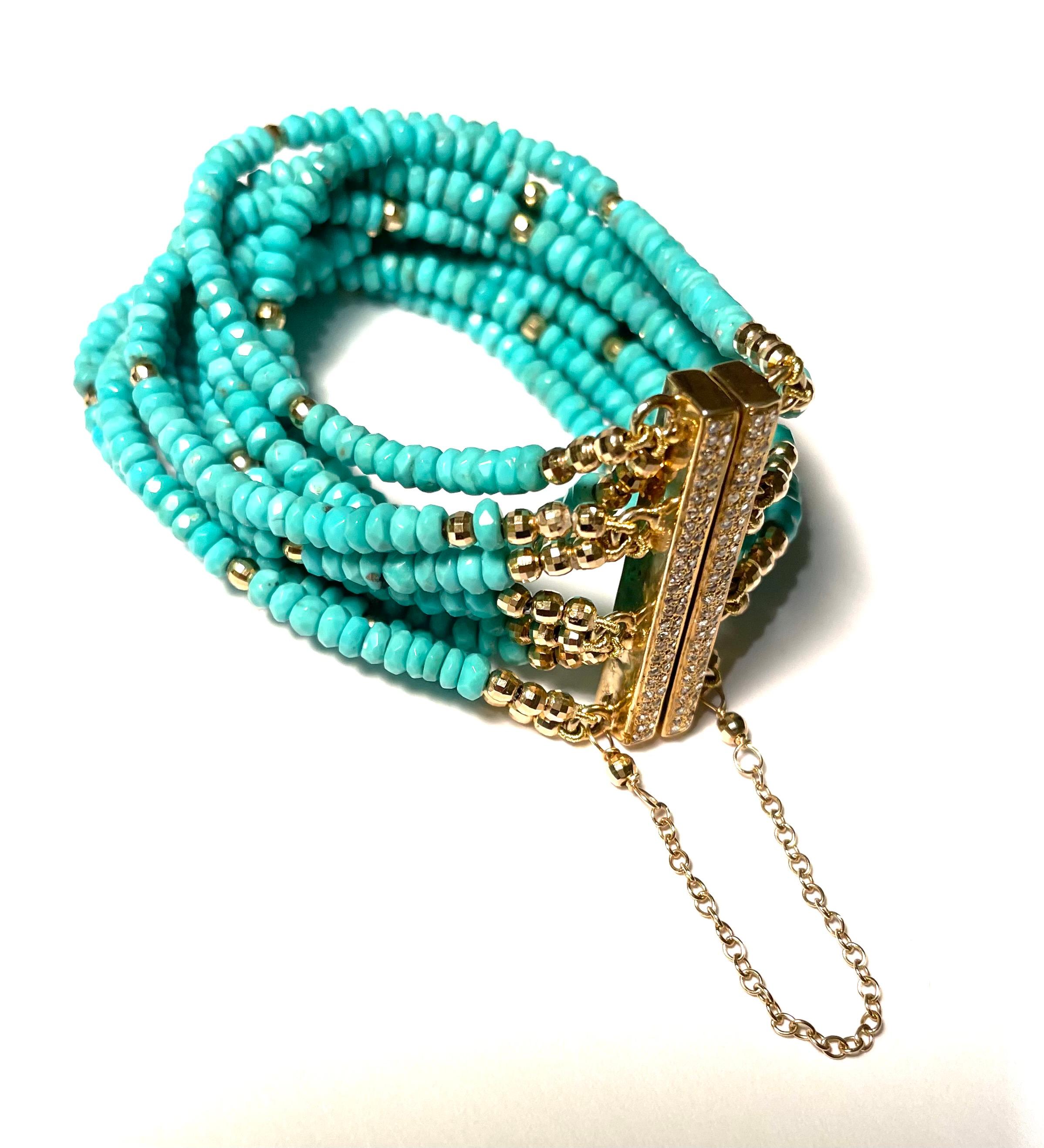 Sleeping Beauty Turquoise with 14k Gold Balls Bracelet 1