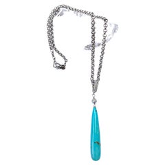Sleeping Beauty Turquoise with Diamonds Chain Necklace N3846