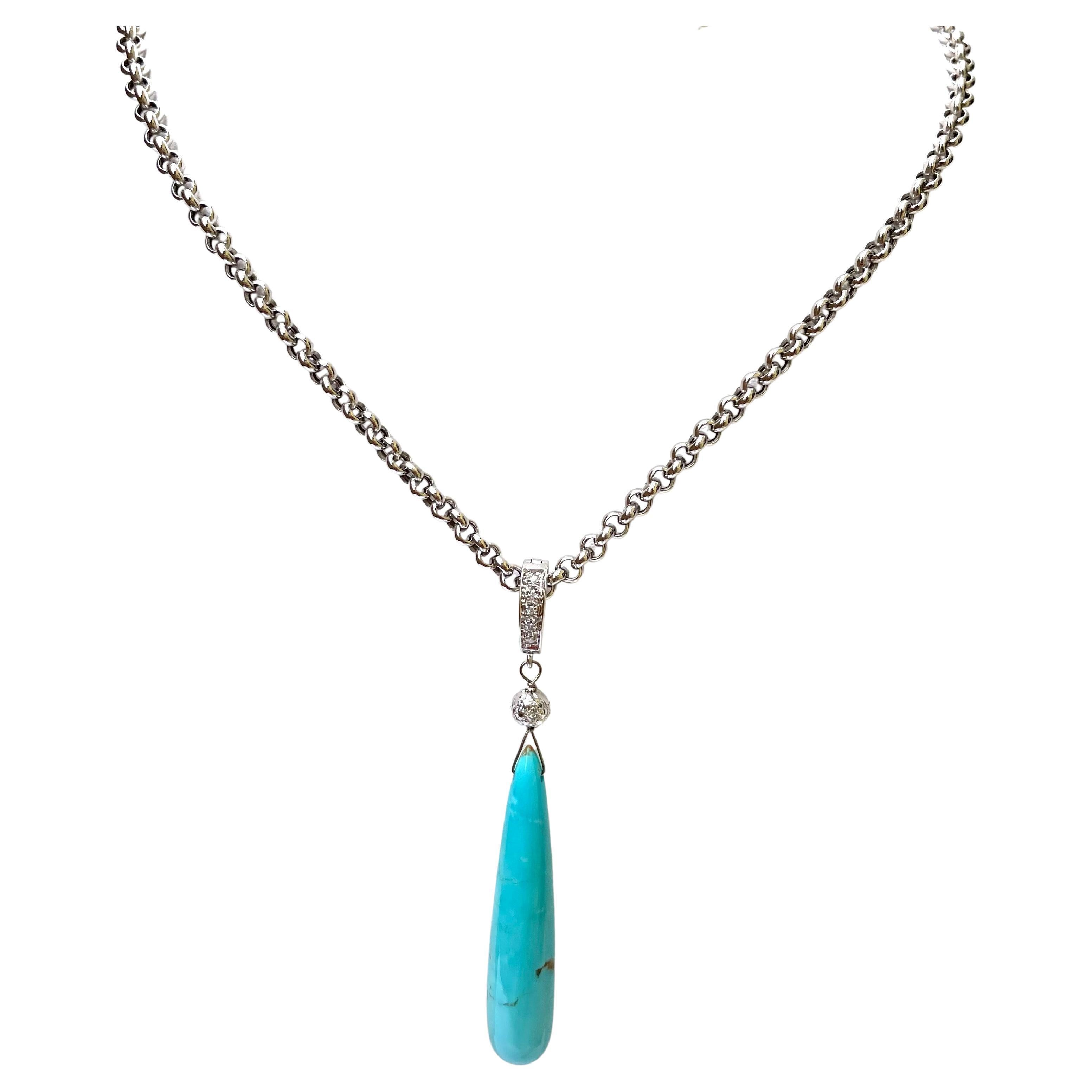 Sleeping Beauty Turquoise with Diamonds Chain Necklace For Sale