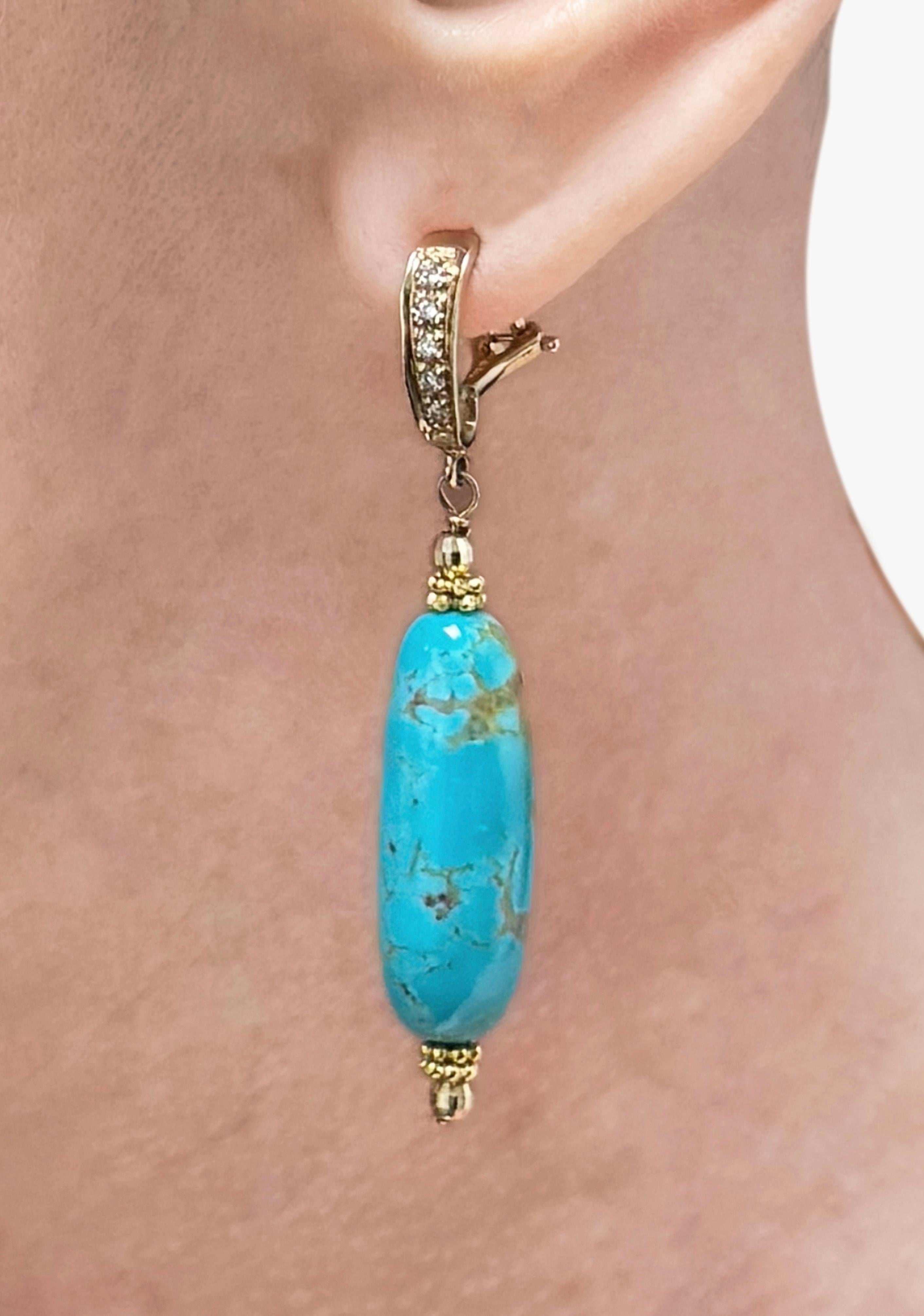 Description
Fun and fancy free, this fantastic Sleeping Beauty turquoise is bound to bring a smile to your face and happiness to your heart.
Item # E3402
Pair it with matching necklace (Item# N3875). See photos, sold separately. 

Materials and
