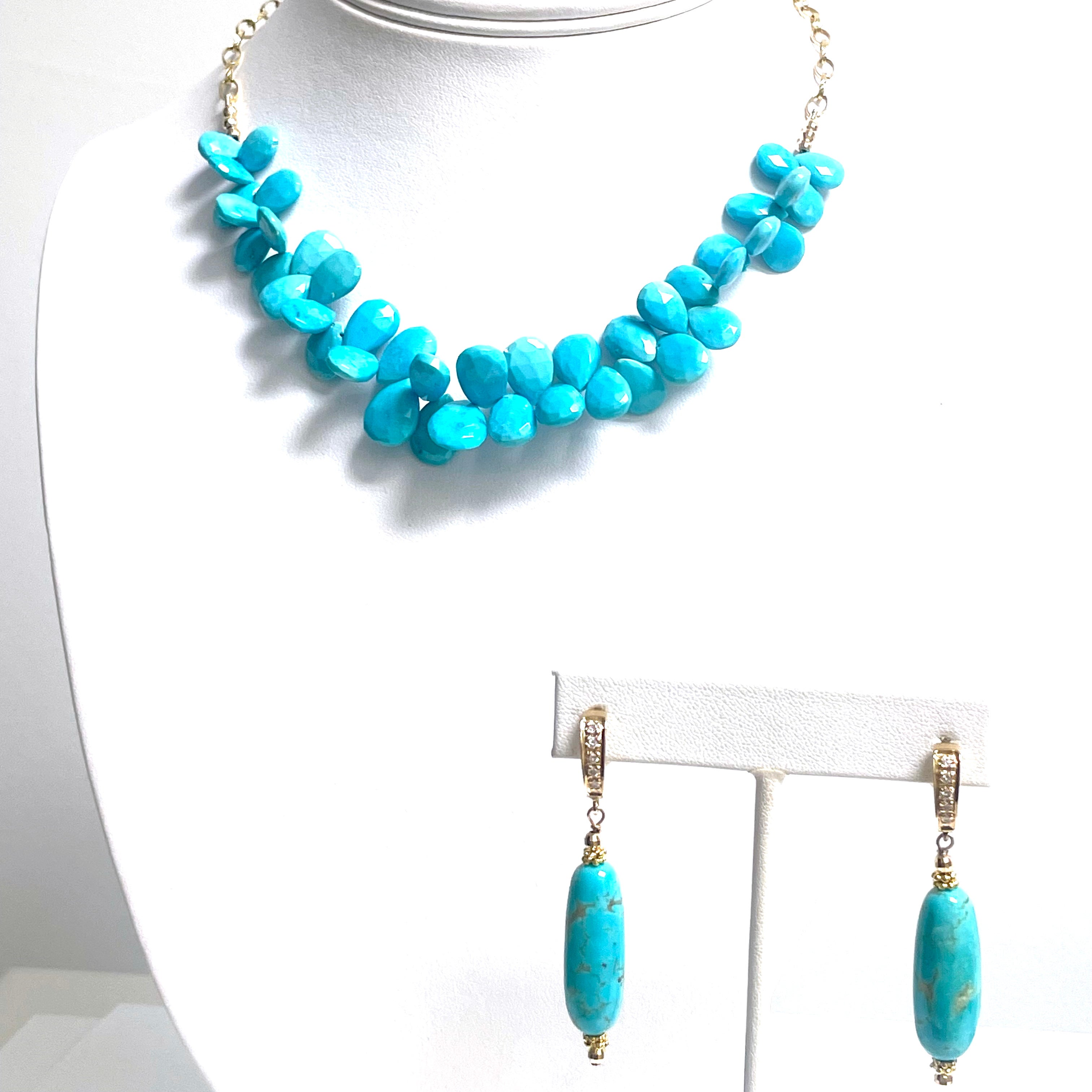 Sleeping Beauty Turquoise With Diamonds Paradizia Earrings In New Condition For Sale In Laguna Beach, CA