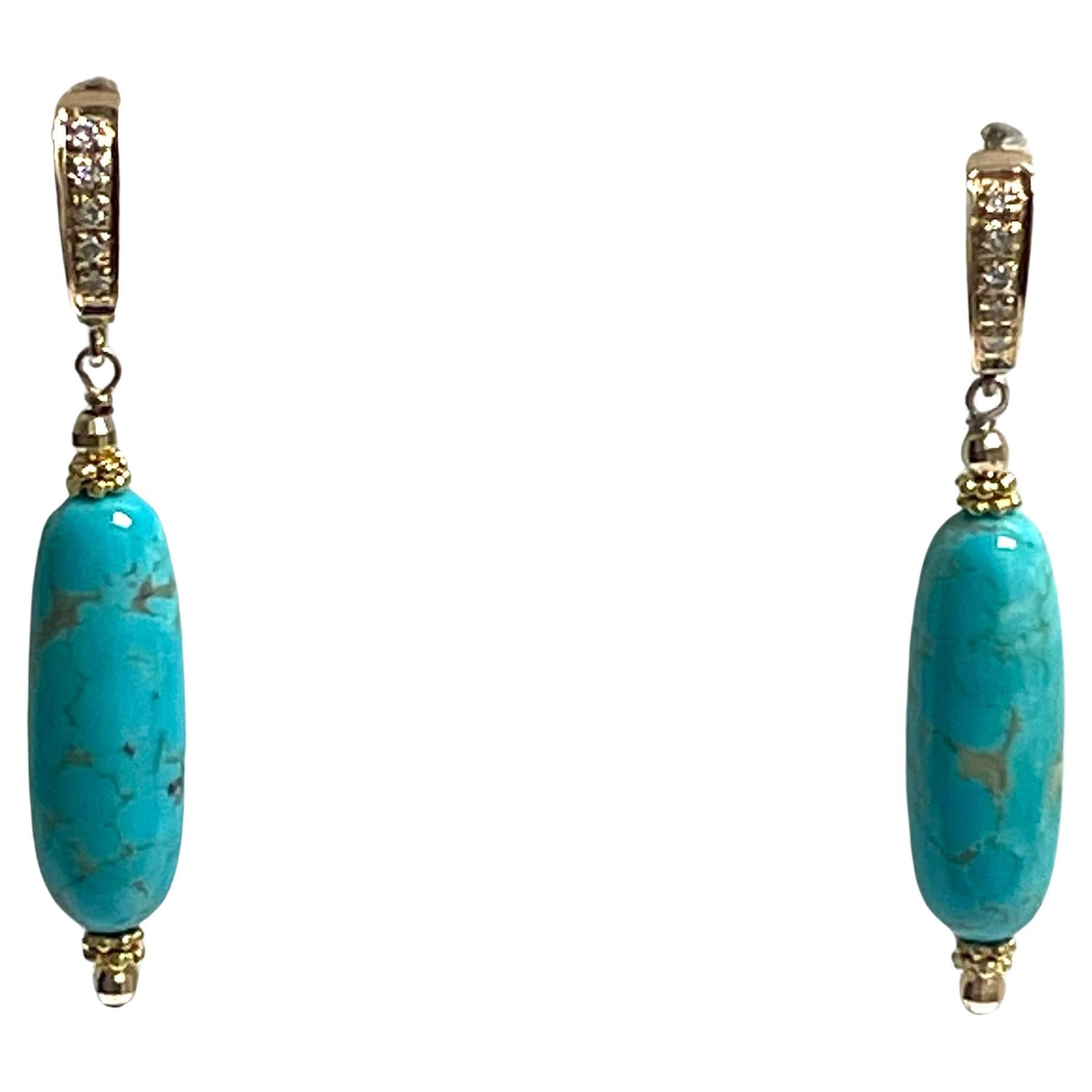 Women's Sleeping Beauty Turquoise With Diamonds Paradizia Earrings For Sale