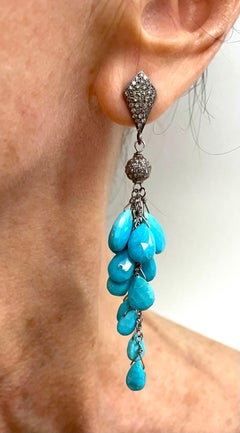 Boucles d'oreilles Paradizia en turquoise et diamants pavés - Sleeping Beauty