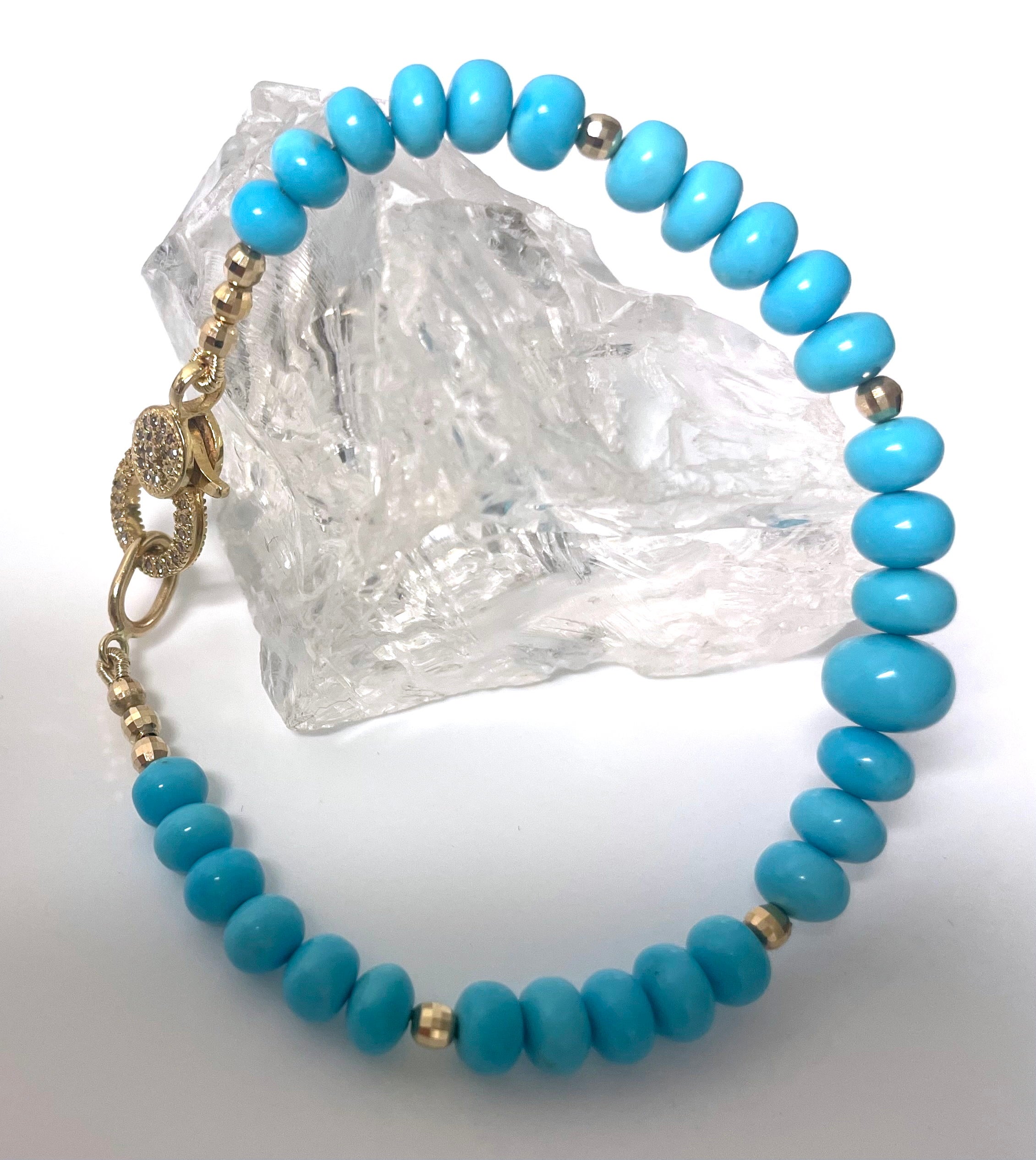 Sleeping Beauty Turquoise with Pave Diamonds Bracelet For Sale 2