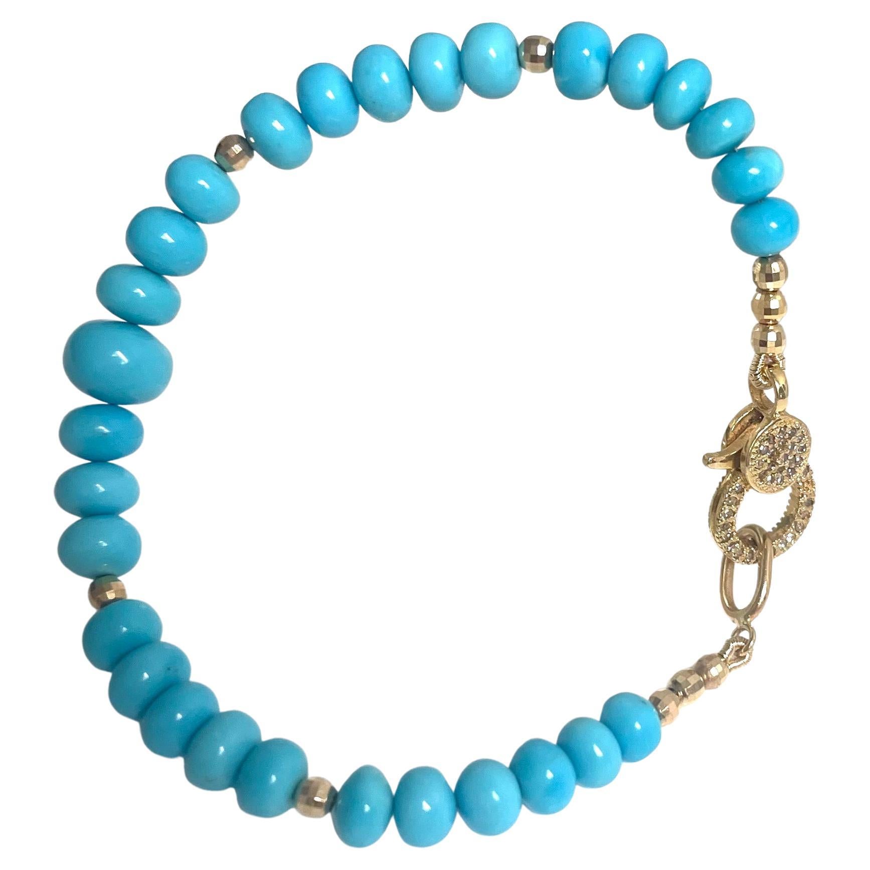 Sleeping Beauty Turquoise with Pave Diamonds Bracelet For Sale 4