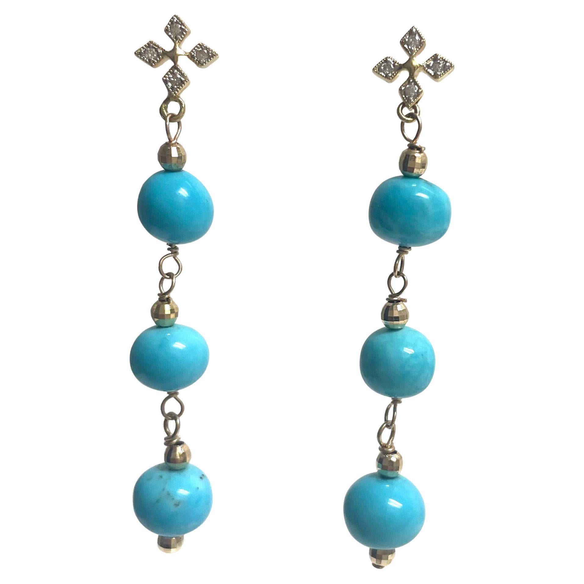 Sleeping Beauty Turquoise with Pave Diamonds Paradizia Earrings For Sale 1