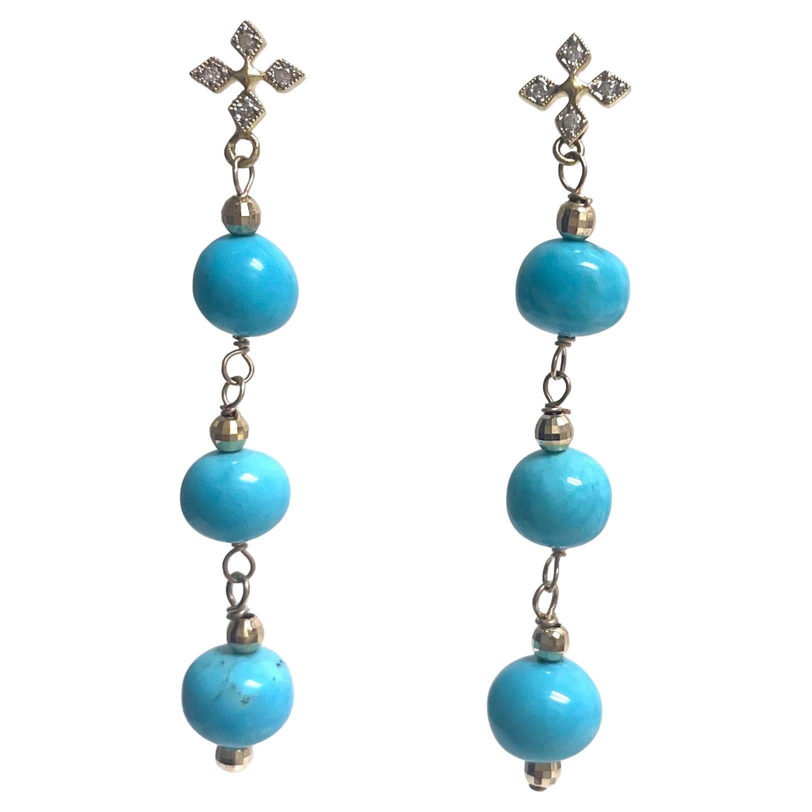 Women's Sleeping Beauty Turquoise with Pave Diamonds Paradizia Earrings For Sale