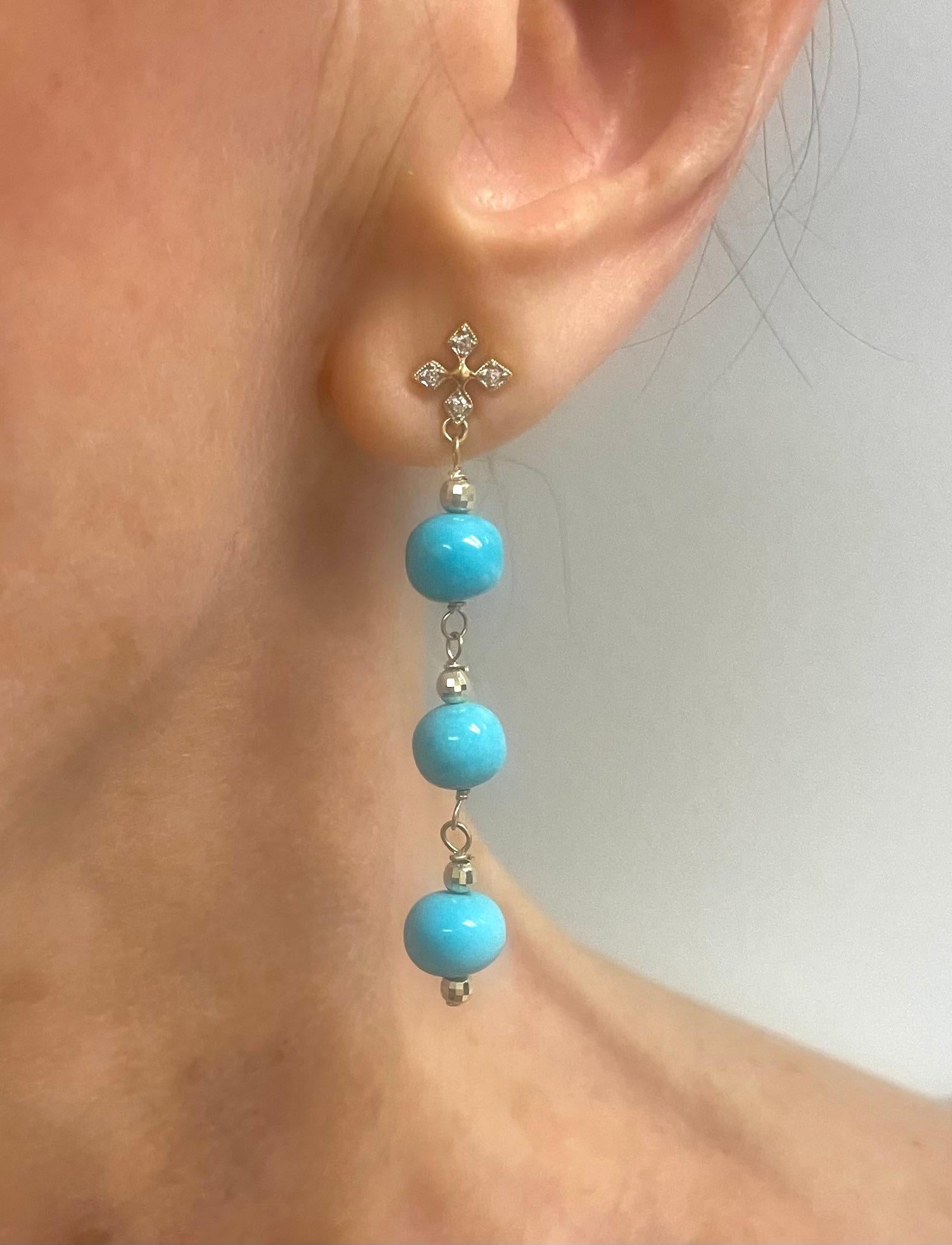 Sleeping Beauty Turquoise with Pave Diamonds Paradizia Earrings For Sale 2