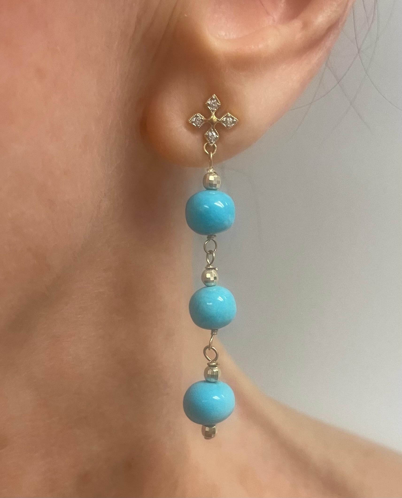 Sleeping Beauty Turquoise with Pave Diamonds Paradizia Earrings For Sale 3