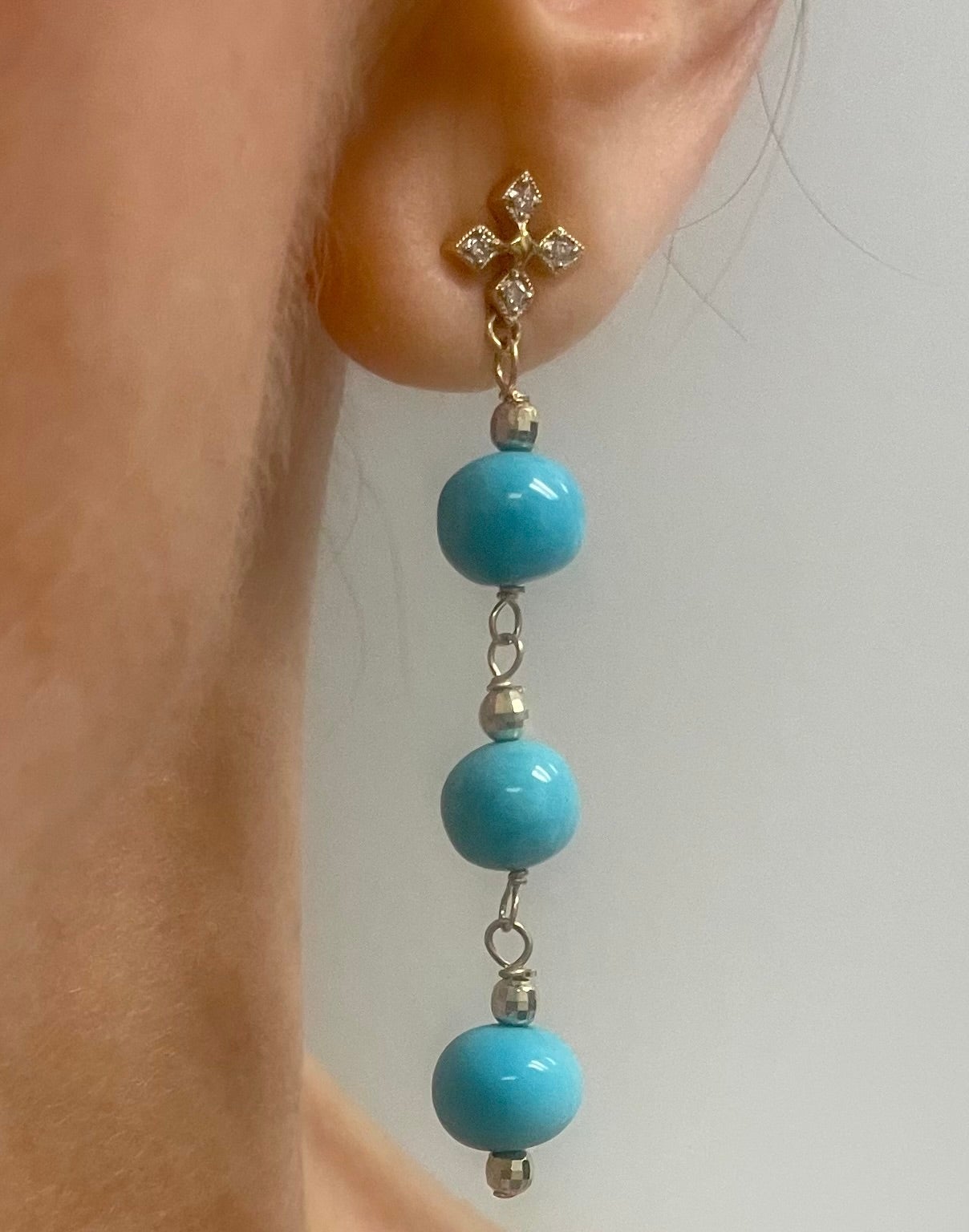 Artisan Sleeping Beauty Turquoise with Pave Diamonds Paradizia Earrings For Sale