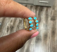 Sleeping Beauty Turquoise Yellow Gold Bezel Hoop Earrings