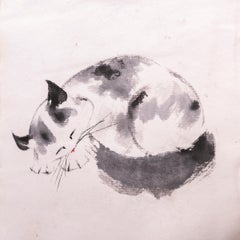 "Sleeping Cat" Ink Calligraphy Painting