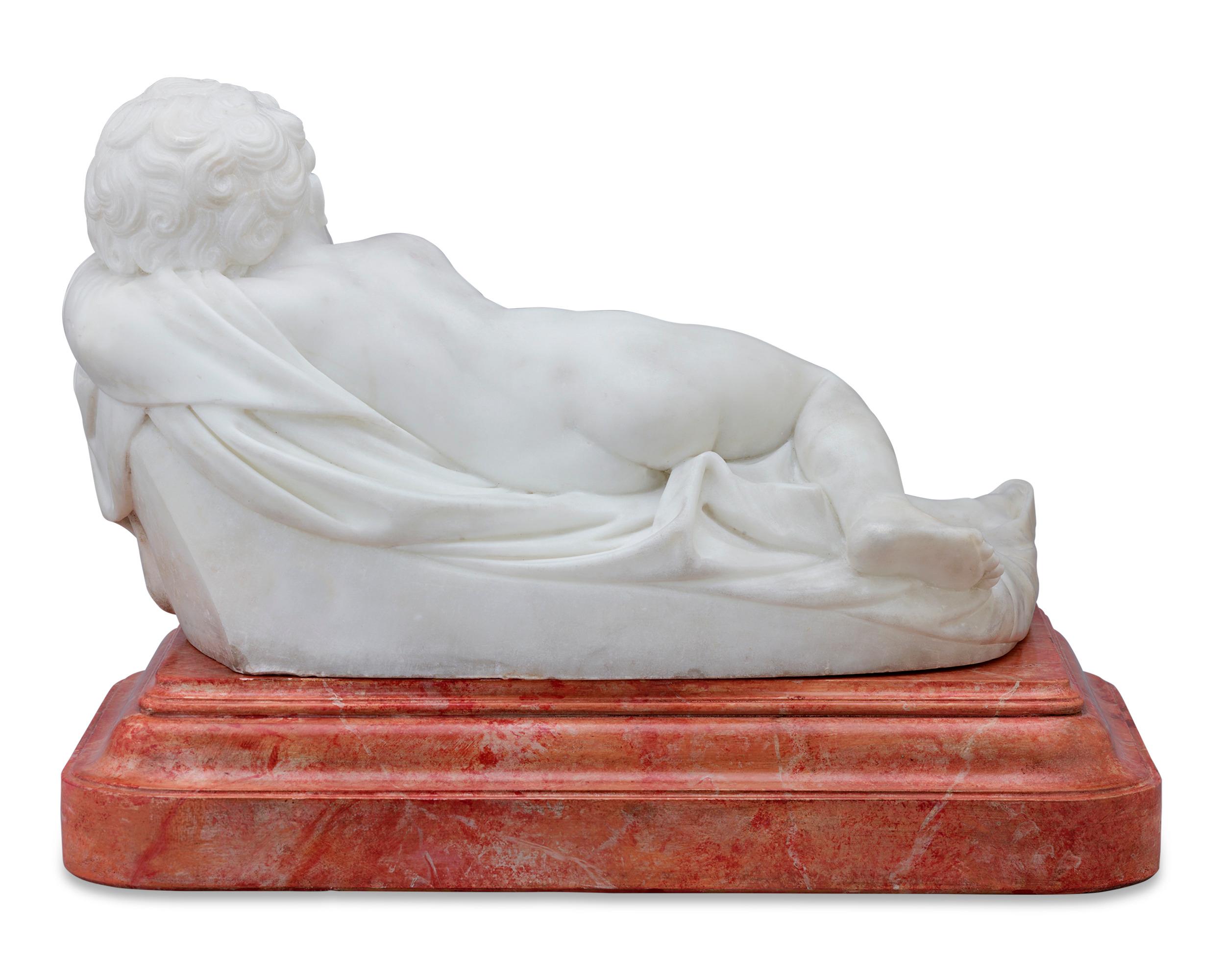 Carved Sleeping Cupid Italian Marble