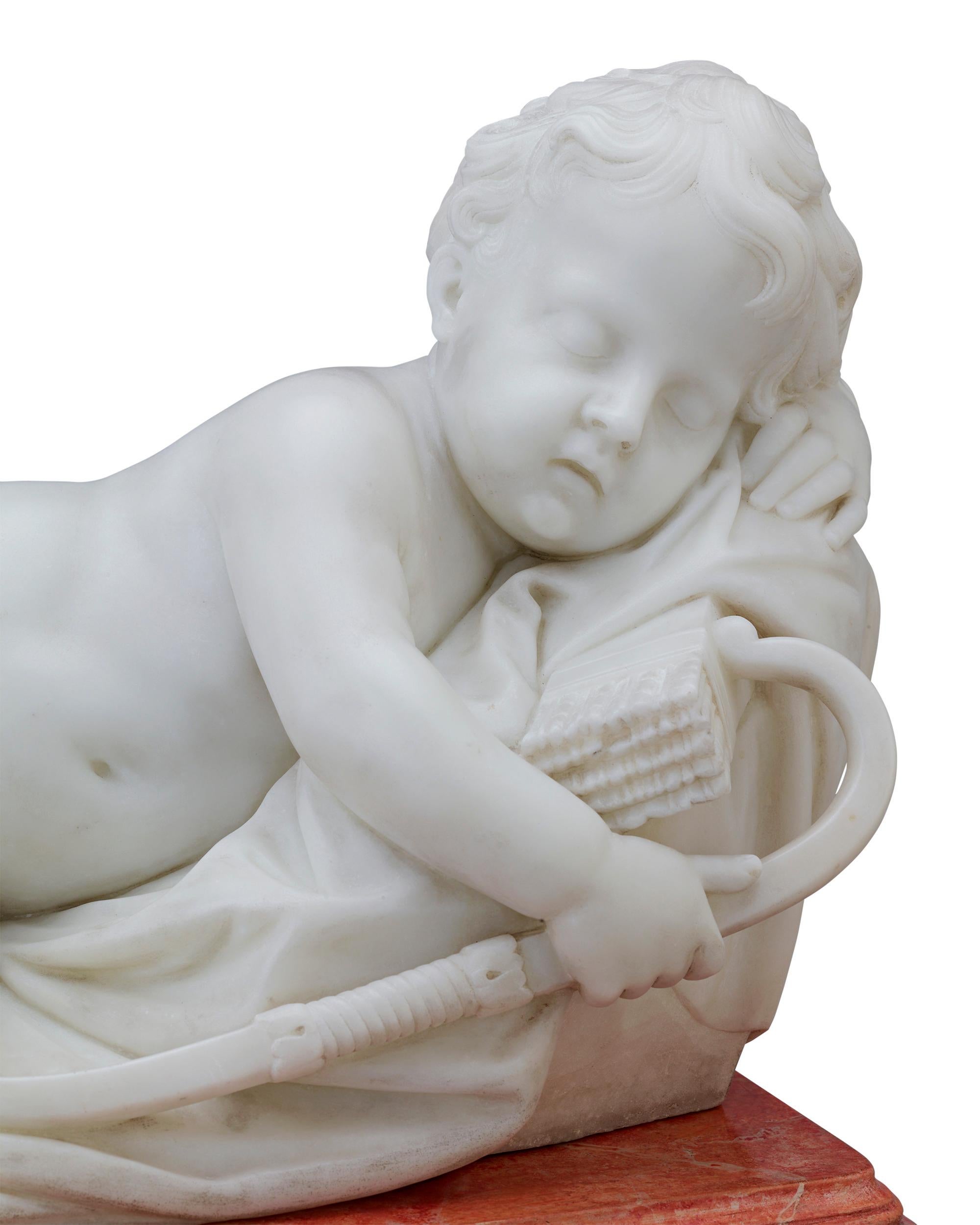 Sleeping Cupid Italian Marble In Excellent Condition In New Orleans, LA