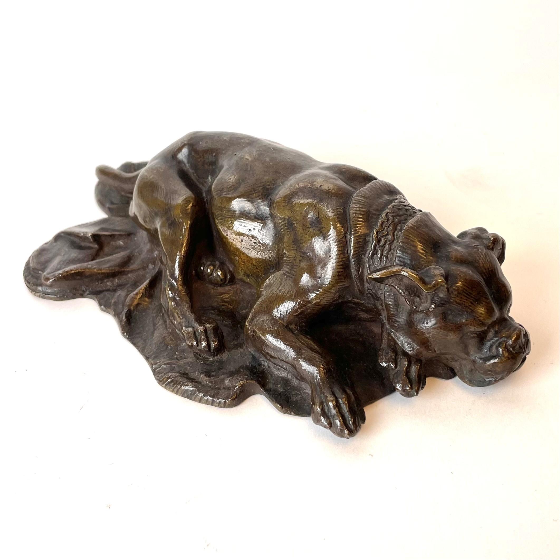 French Sleeping Dog in Bronze by Antoine-Louis Barye, Mid-19th Century