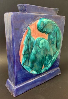 "Sleeping Figure, " Jewel-Toned Art Deco Vase in Jade, Cobalt and Coral by Cazaux