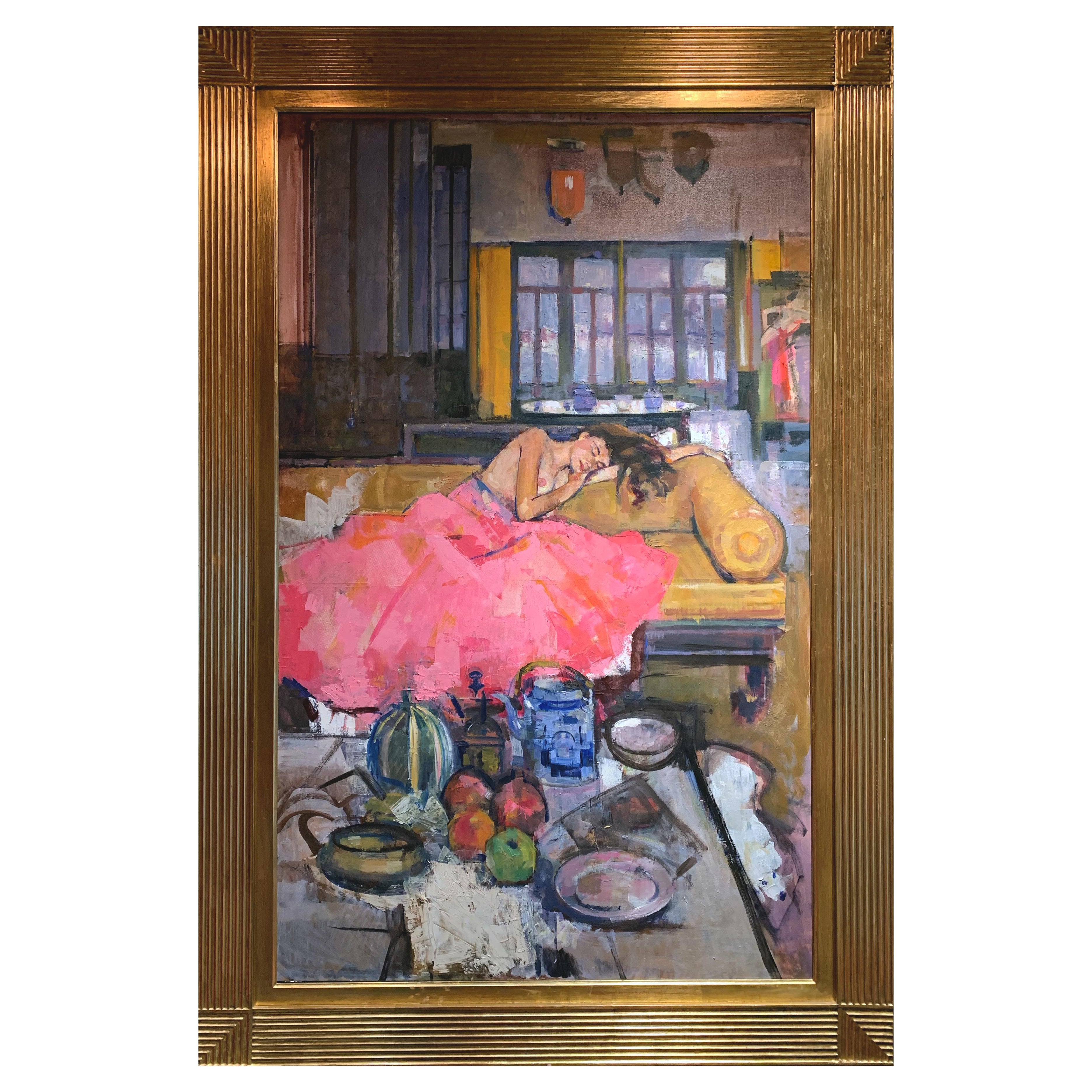 Ragazza addormentata sul letto di oppio con natura morta e zucca, Geoffrey Humphries in vendita