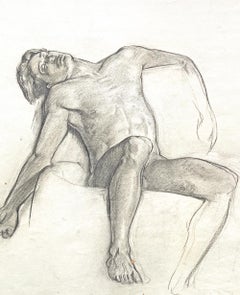"Sleeping Nude, Arms Akimbo, " Masterful Drawing by Allyn Cox, Capitol Muralist