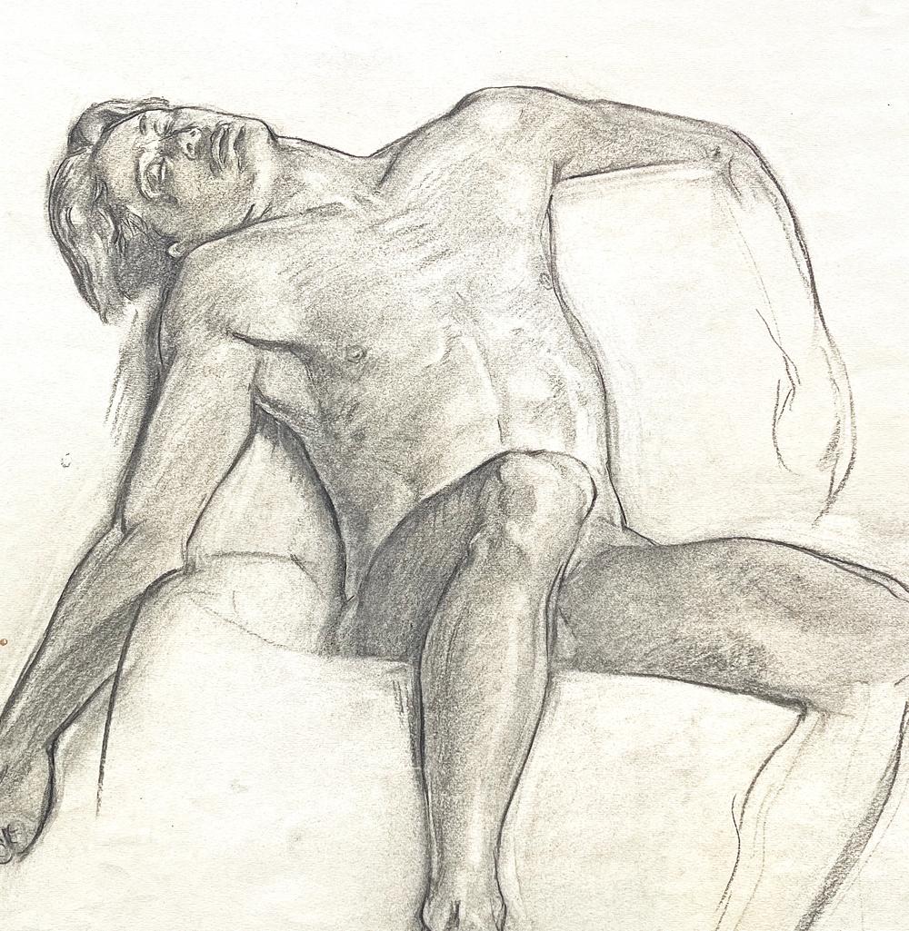 „Sleeping Nude, Arm Akimbo“, meisterhafte Zeichnung von Allyn Cox, Muralist des Kapitols im Zustand „Gut“ im Angebot in Philadelphia, PA