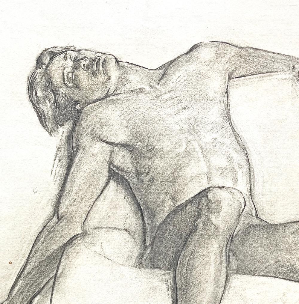 „Sleeping Nude, Arm Akimbo“, meisterhafte Zeichnung von Allyn Cox, Muralist des Kapitols (Mitte des 20. Jahrhunderts) im Angebot