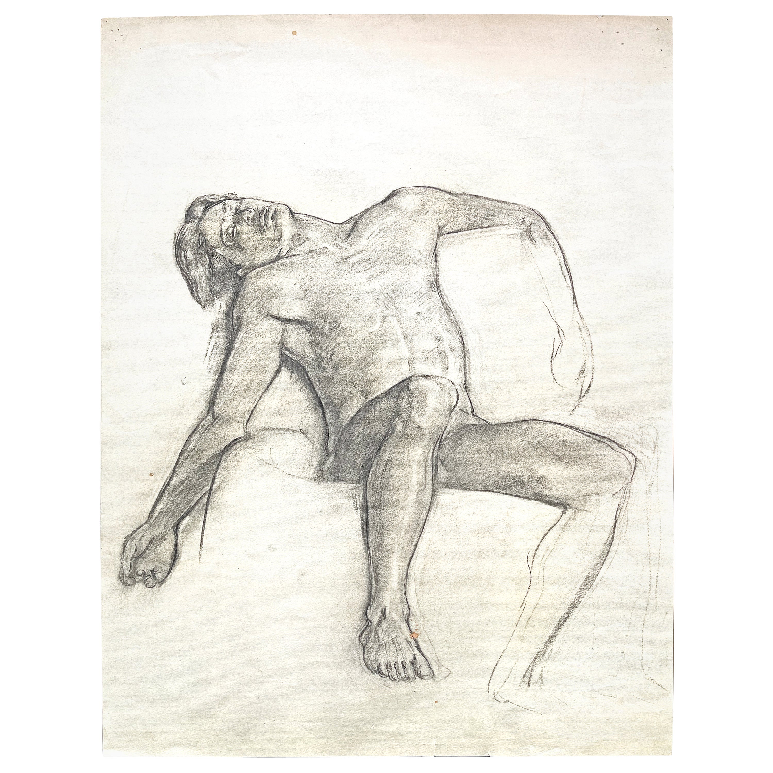 "Desnudo dormido, brazos en alto", magistral dibujo de Allyn Cox, muralista del Capitolio