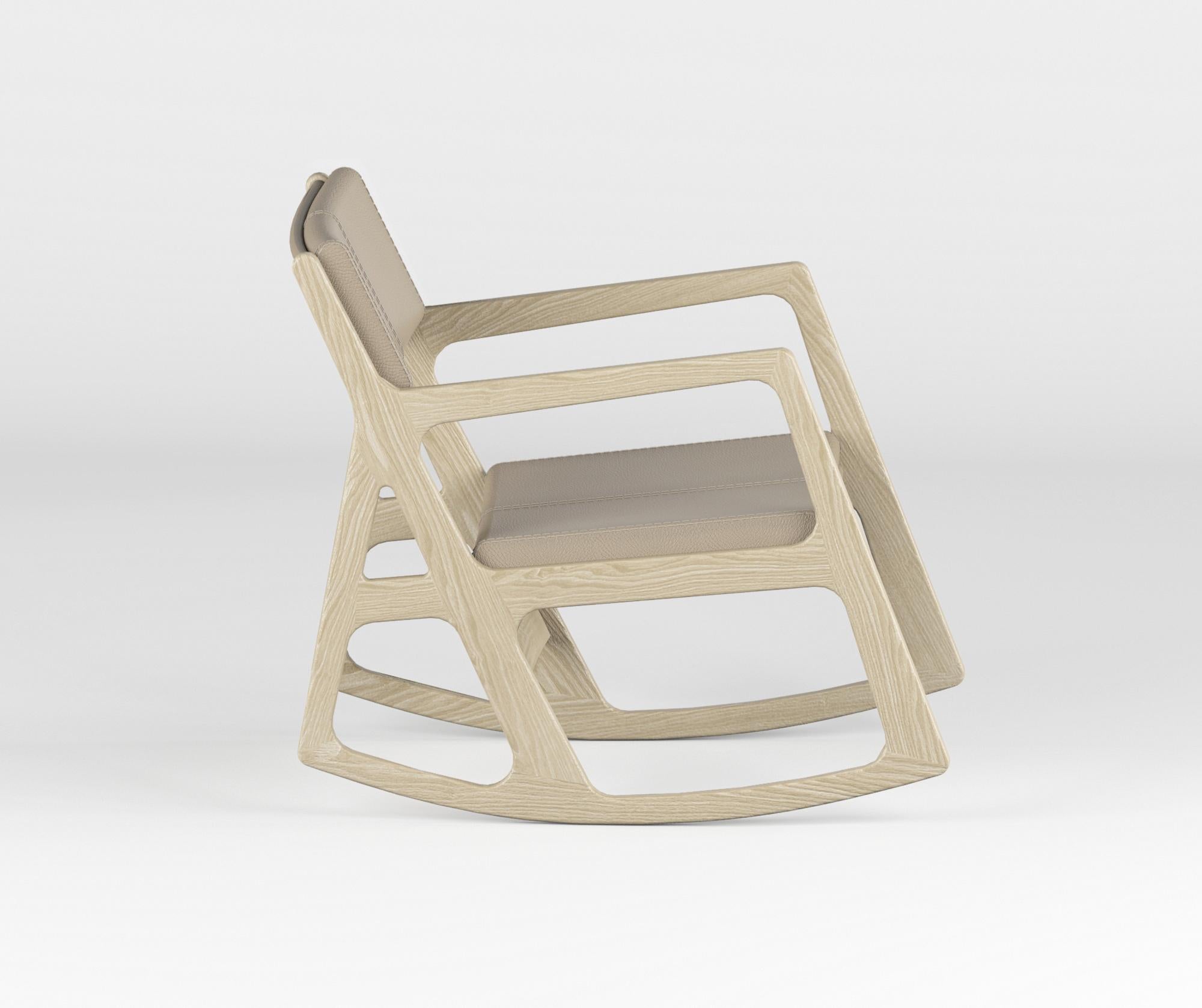 Sleepy is a contemporary interpretation of an amusing icon of our collective childhood: the rocking chair. Graphical and boldfaced, the chair’s form is slender and sophisticated in premium solid hardwood, yet with a soft, playful spirit of
