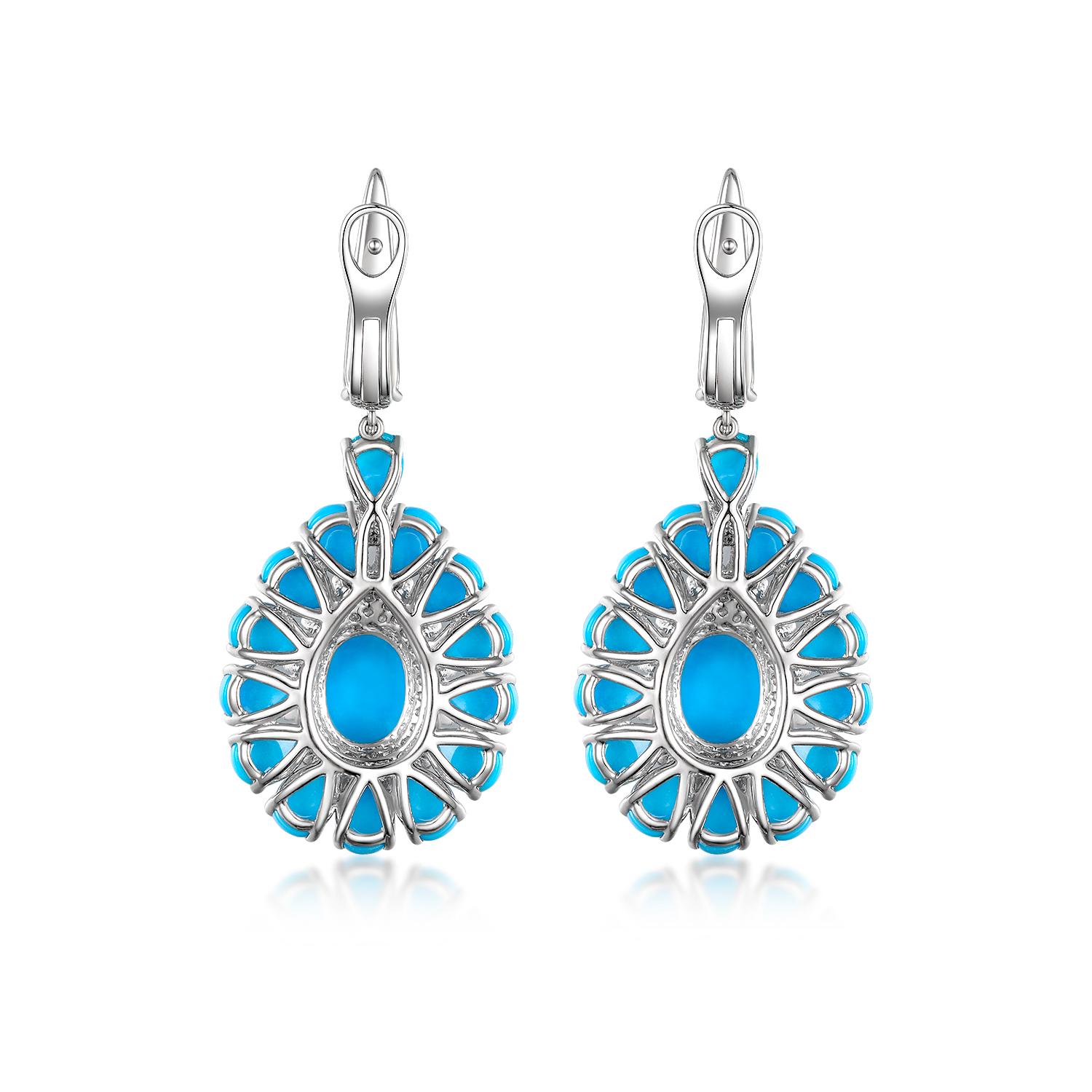 Sleepy Beauty Turquoise Diamond Drop Earrings in 14 Karat White Gold In New Condition In Hong Kong, HK