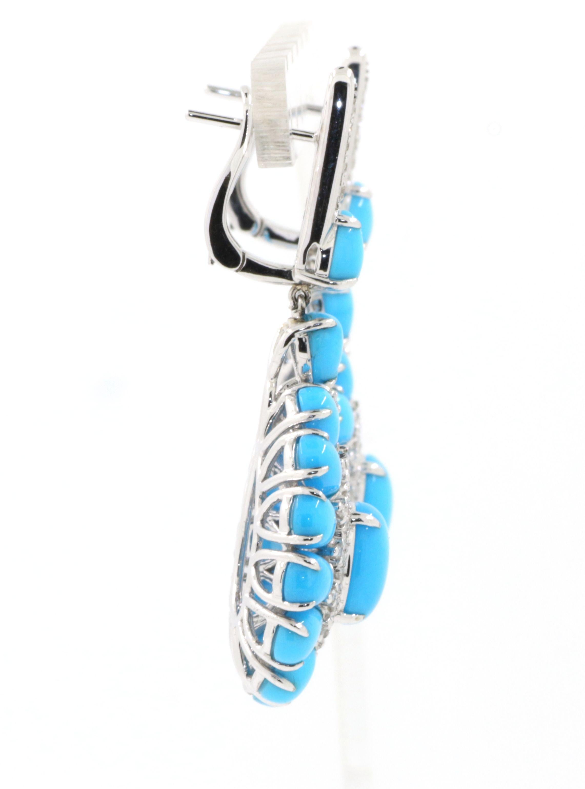 Women's Sleepy Beauty Turquoise Diamond Drop Earrings in 14 Karat White Gold