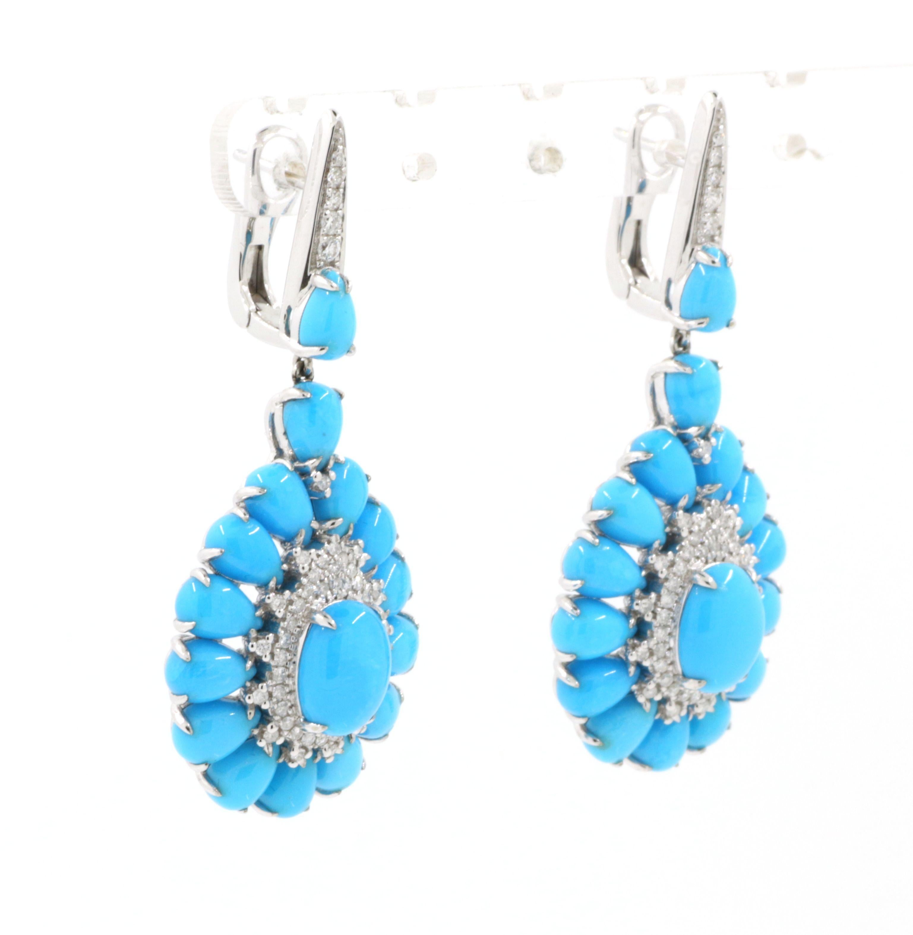 Sleepy Beauty Turquoise Diamond Drop Earrings in 14 Karat White Gold 1
