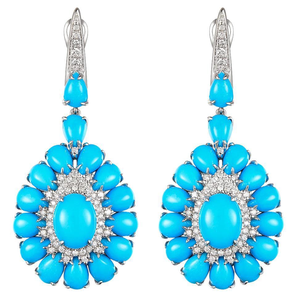 Sleepy Beauty Turquoise Diamond Drop Earrings in 14 Karat White Gold