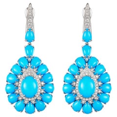 Sleepy Beauty Turquoise Diamond Drop Earrings in 14 Karat White Gold