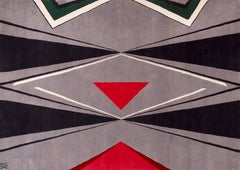Rug  Cat - Modern Geometric Grey Wool Red Nose Black Green Eyes Animal Carpet