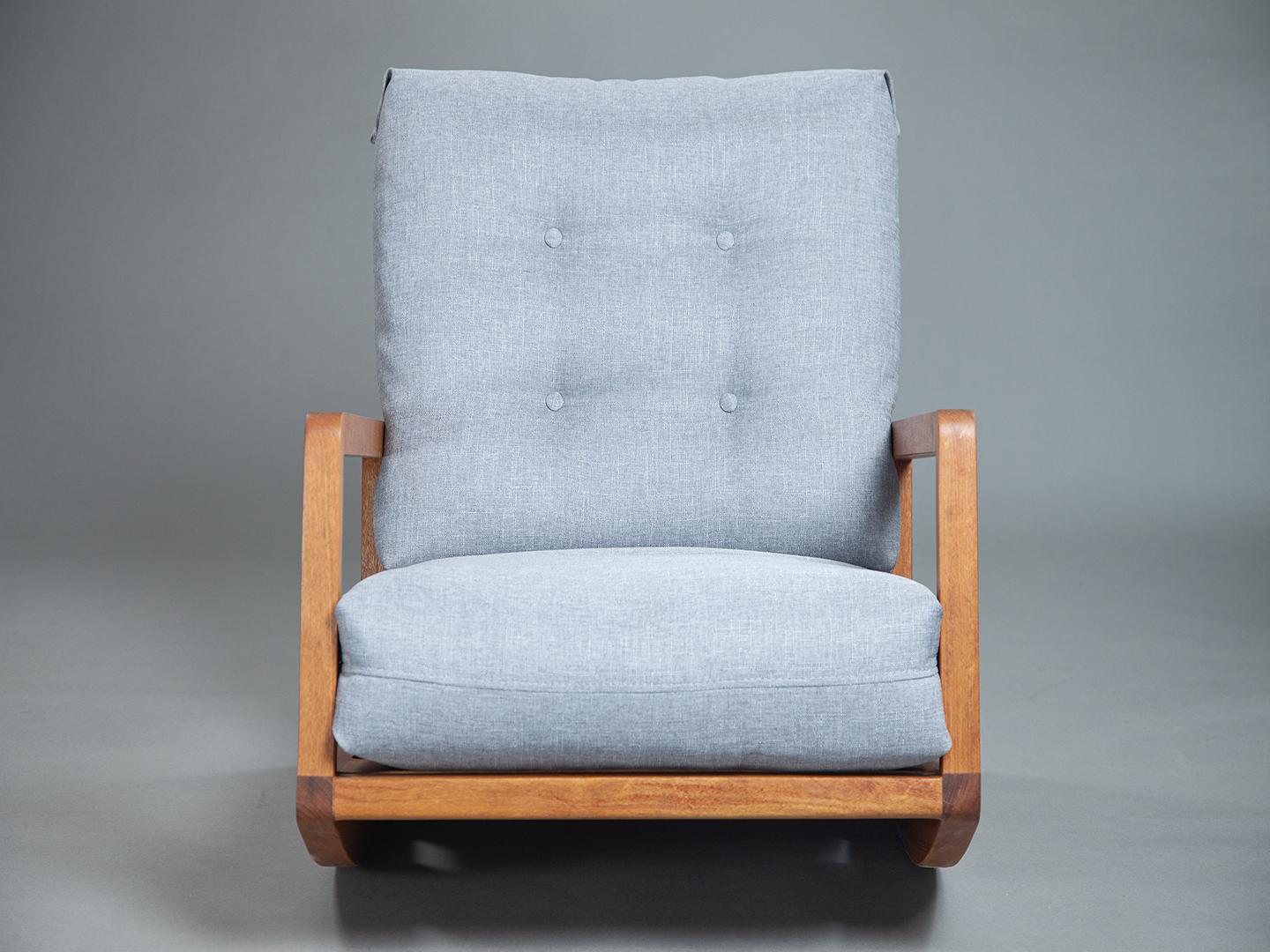 The Sleepy is the smaller version of the Laziness rocking chair and is just as comfortable, perfect for moments of rest and relaxation. The low seat height is inspired by Japanese rocking chairs, while the wooden frame is strongly influenced by