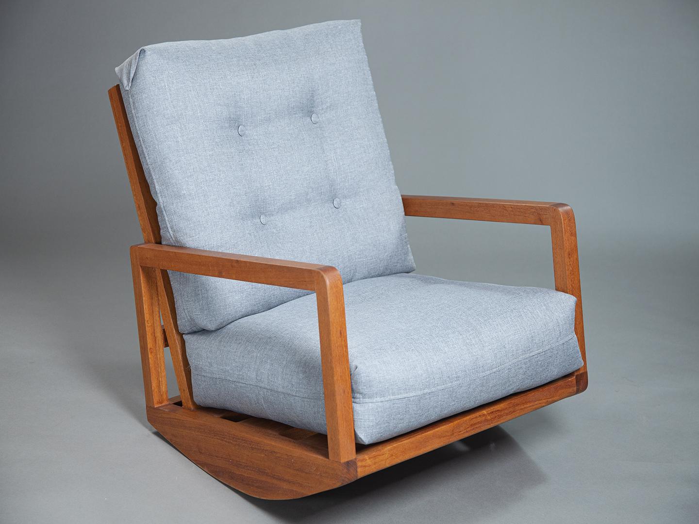 Modern Sleepy Rocking Chair in Brazilian Solid Wood with a rocking footstool For Sale